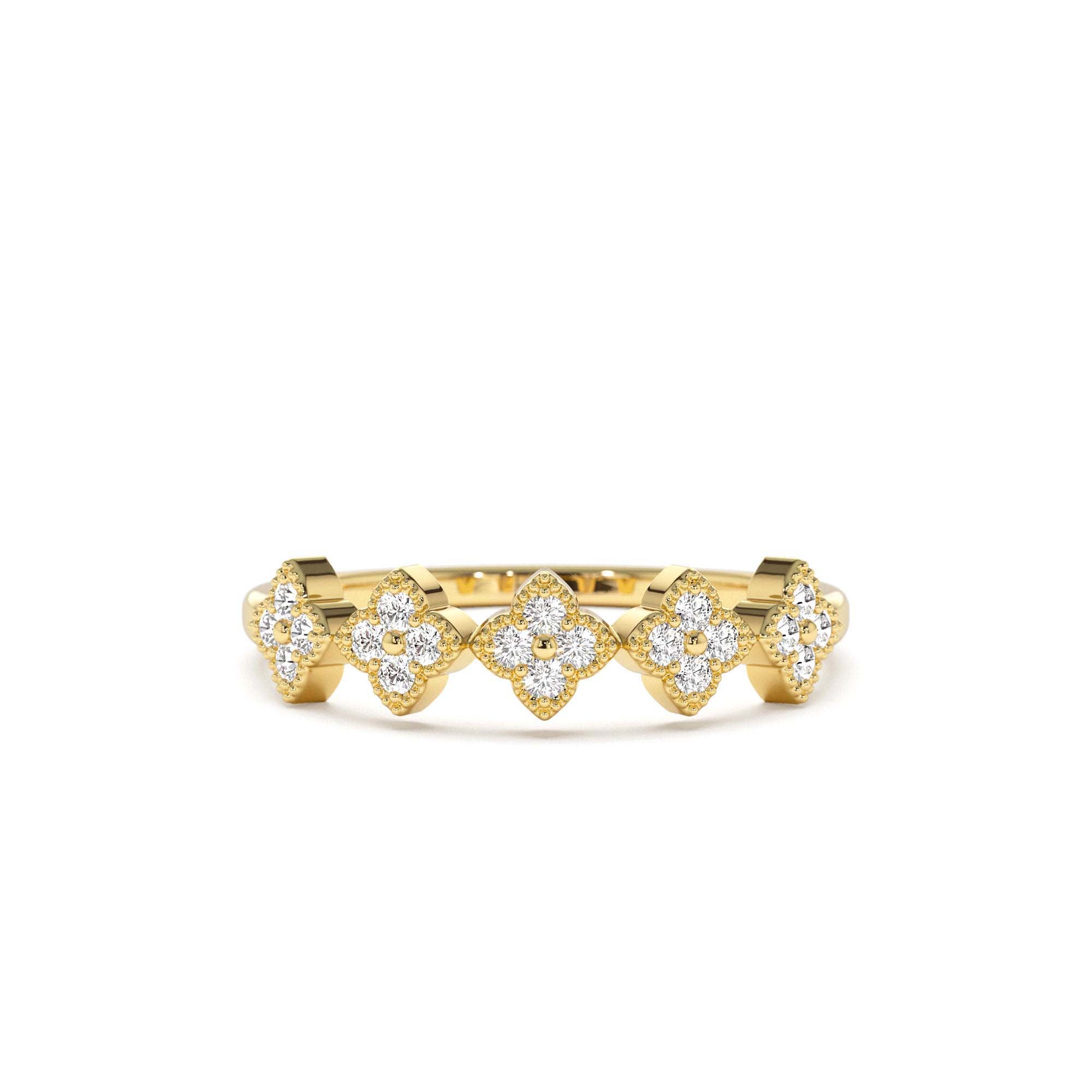 14k Round Diamond Stackable Clover Cluster Ring by Orlina Fine