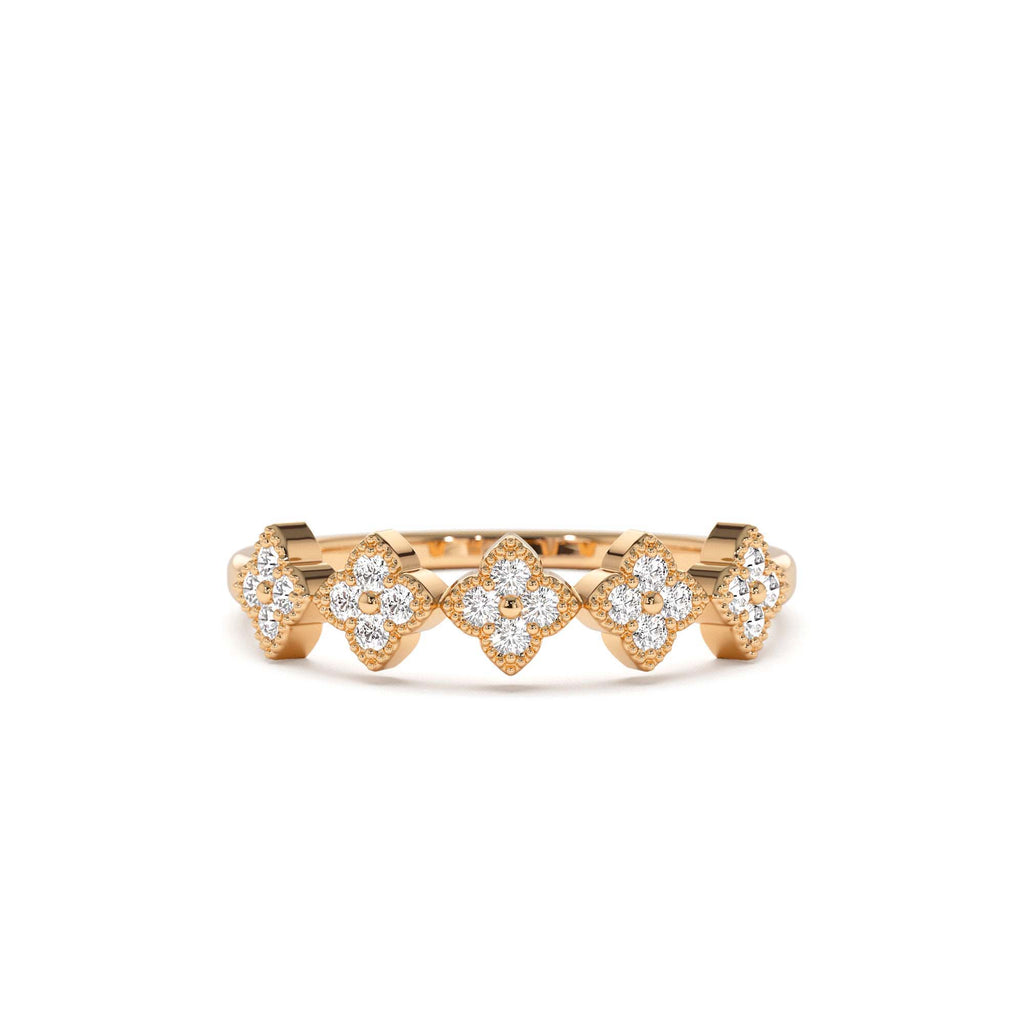 14k Round Diamond Stackable Clover Cluster Ring - view 2