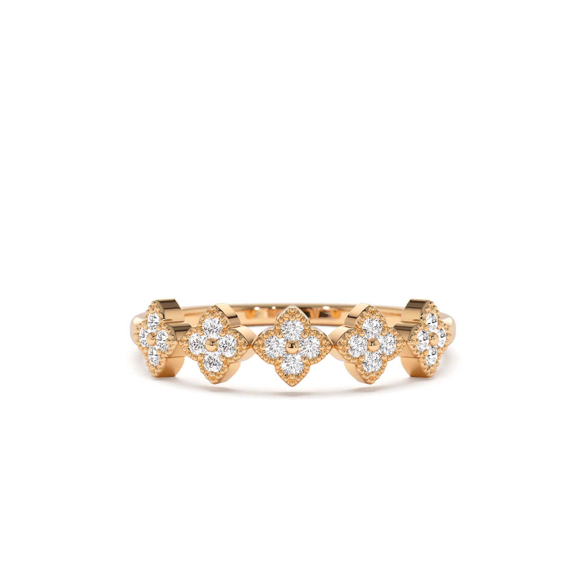 14k Round Diamond Stackable Clover Cluster Ring - view 2