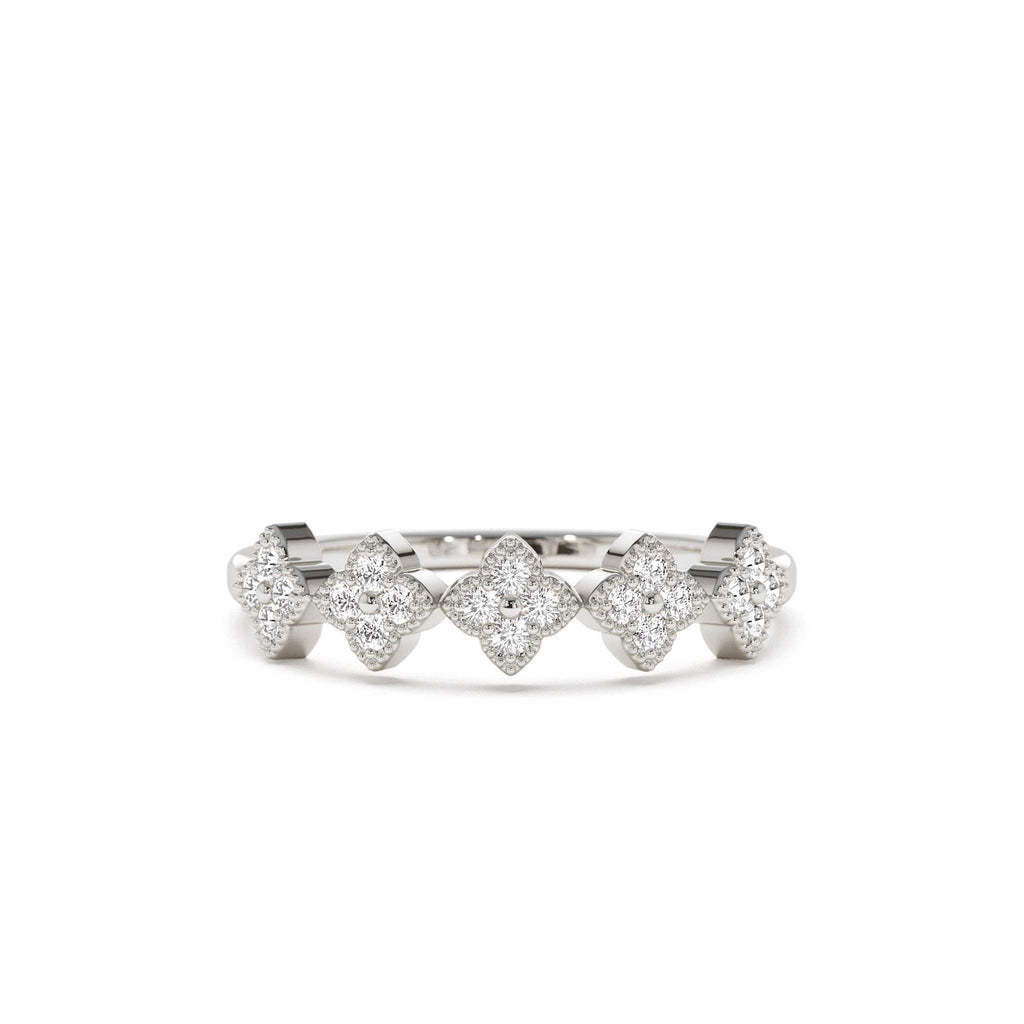 14k Round Diamond Stackable Clover Cluster Ring - view 3