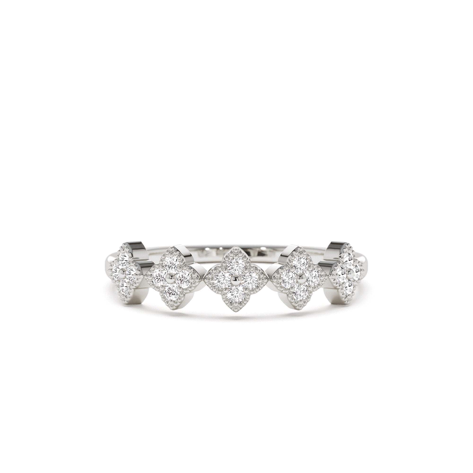 14k Round Diamond Stackable Clover Cluster Ring - view 3