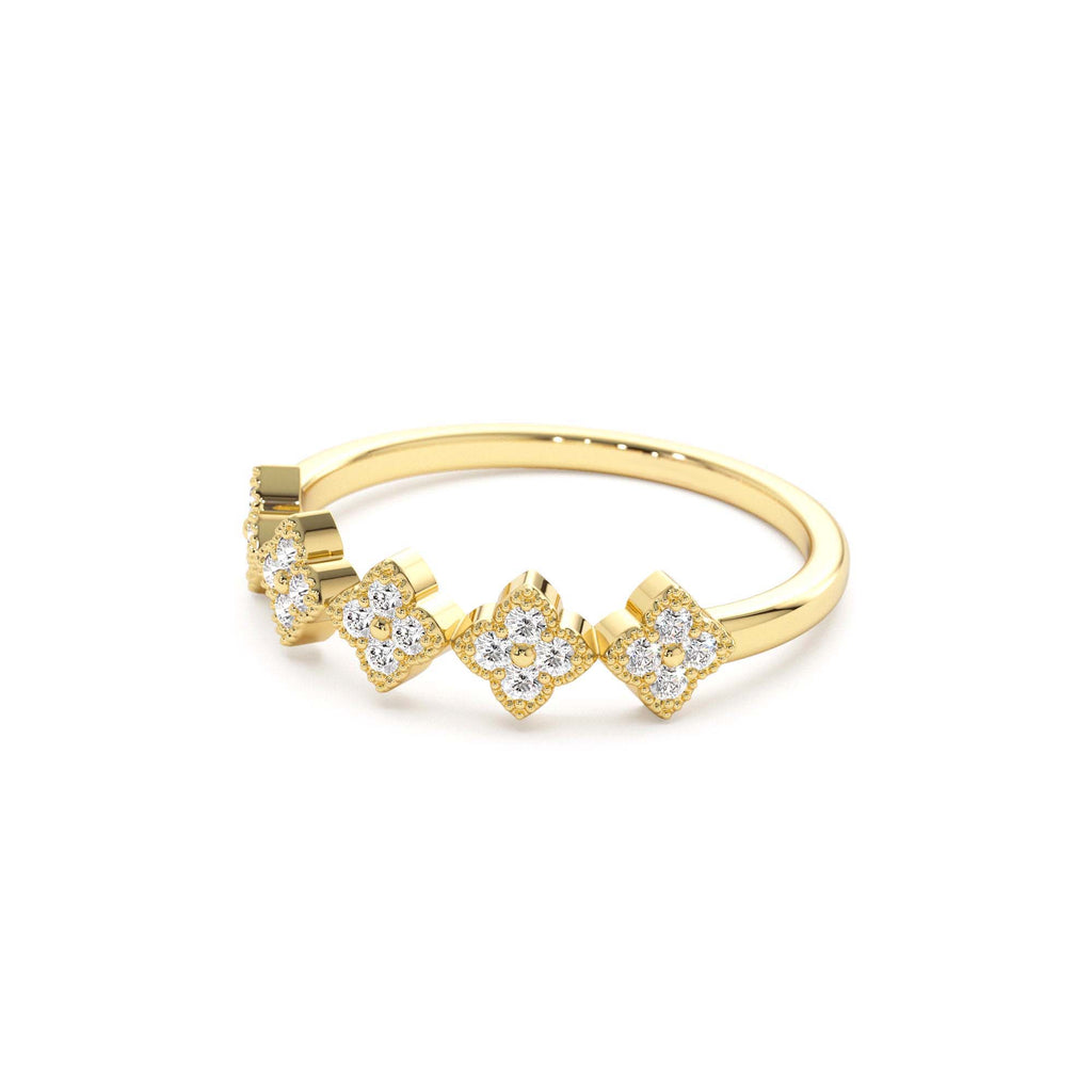 14k Round Diamond Stackable Clover Cluster Ring - view 4
