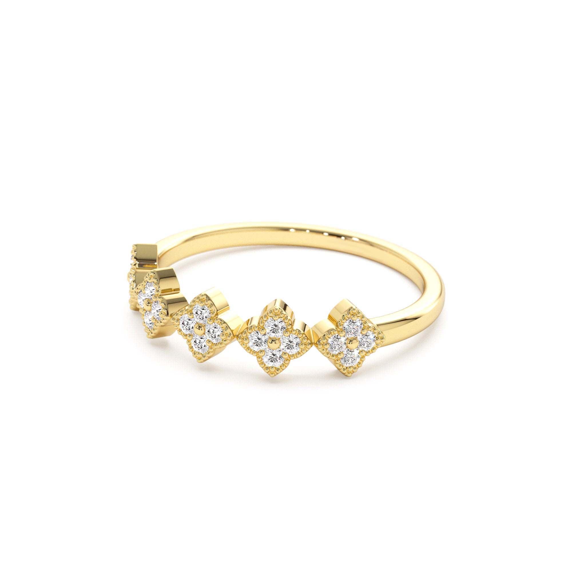 14k Round Diamond Stackable Clover Cluster Ring - view 4