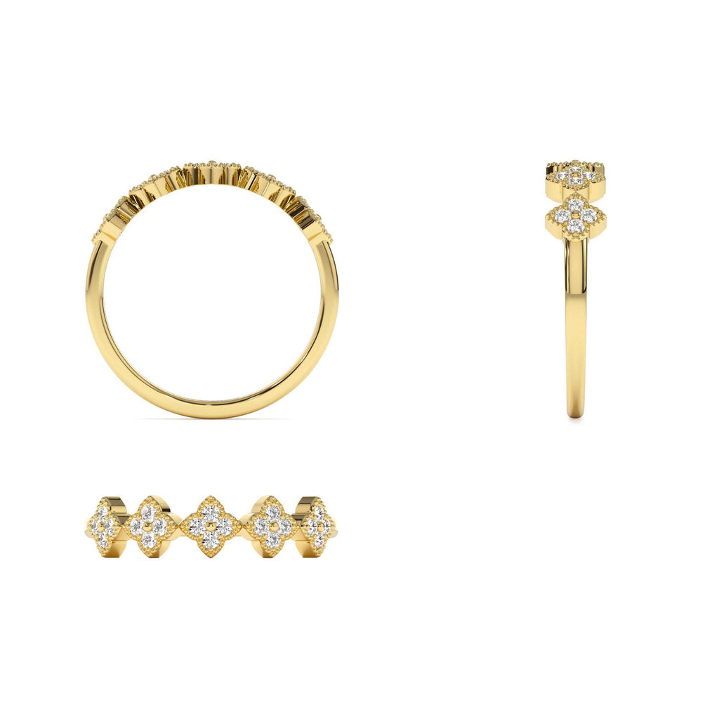 14k Round Diamond Stackable Clover Cluster Ring - view 5