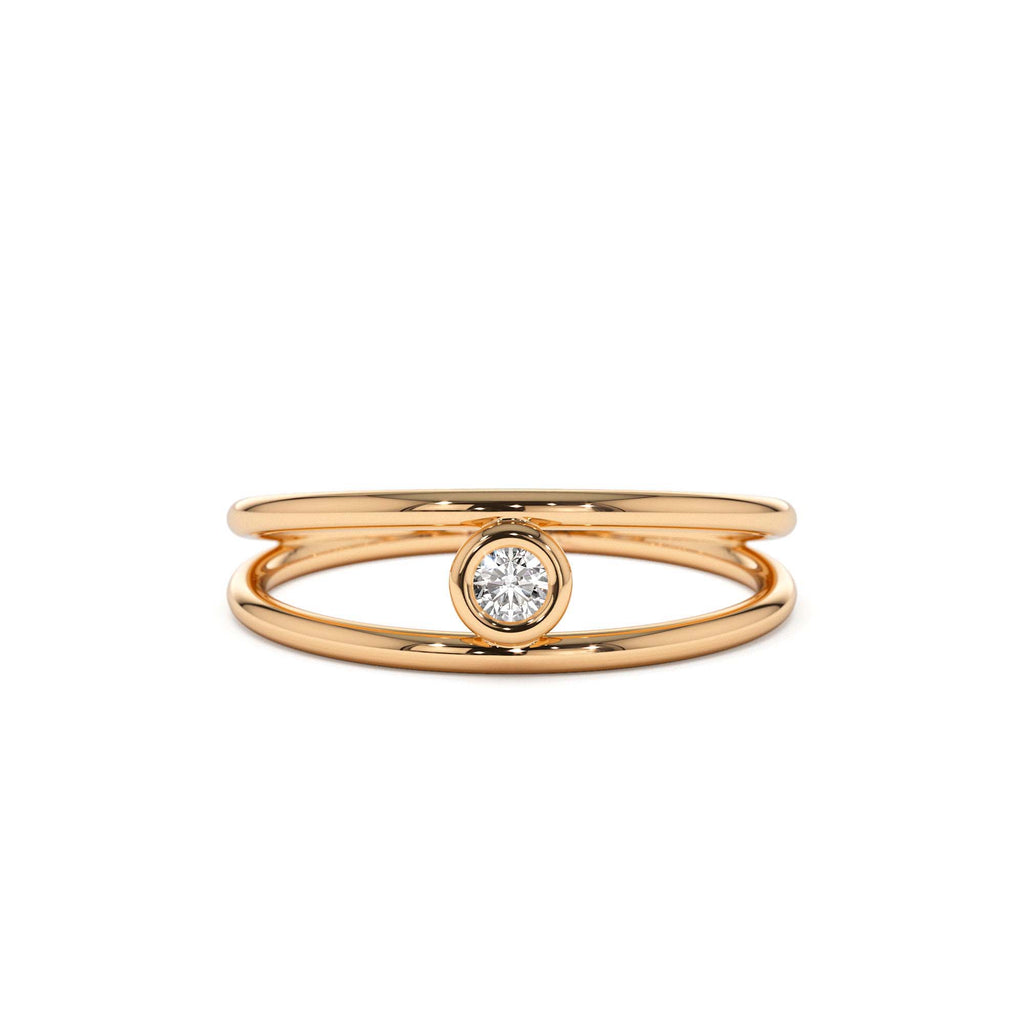 14k Double Band Bezel Setting Diamond Solitaire Ring - view 2