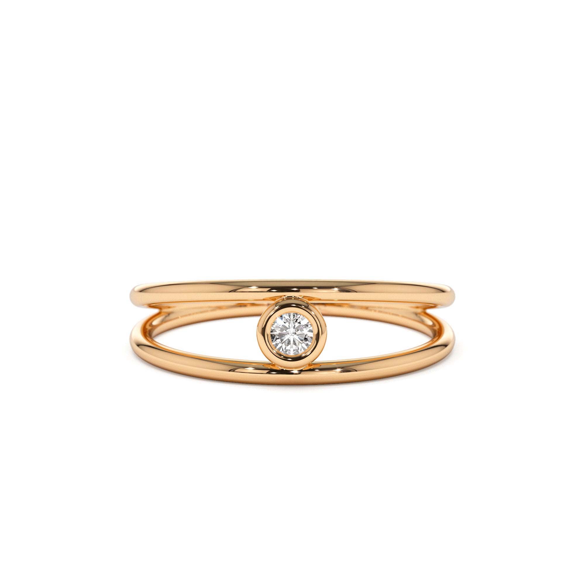 14k Double Band Bezel Setting Diamond Solitaire Ring - view 2