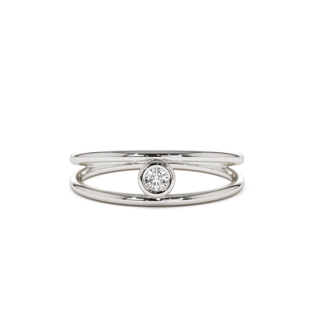 14k Double Band Bezel Setting Diamond Solitaire Ring - view 3