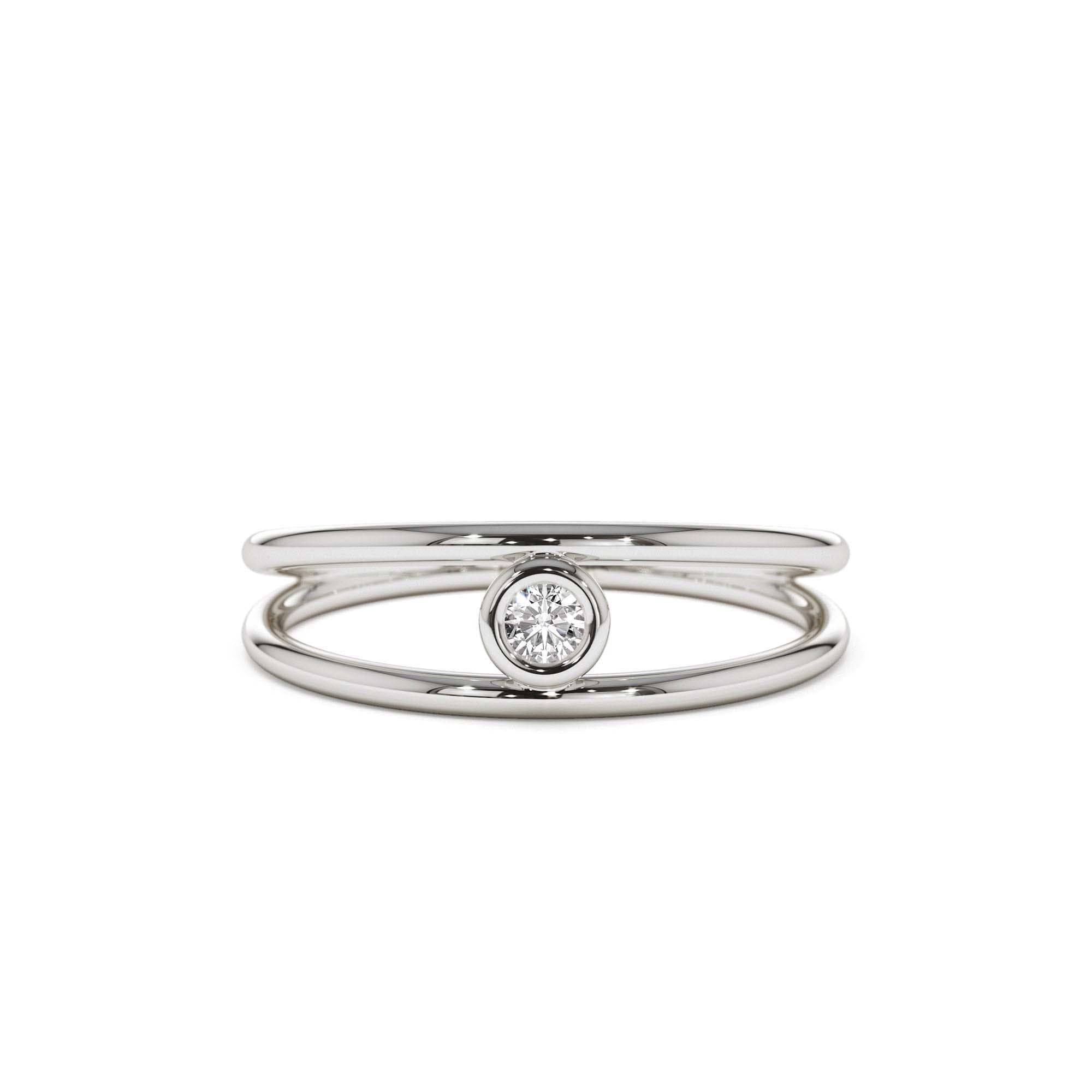 14k Double Band Bezel Setting Diamond Solitaire Ring - view 3