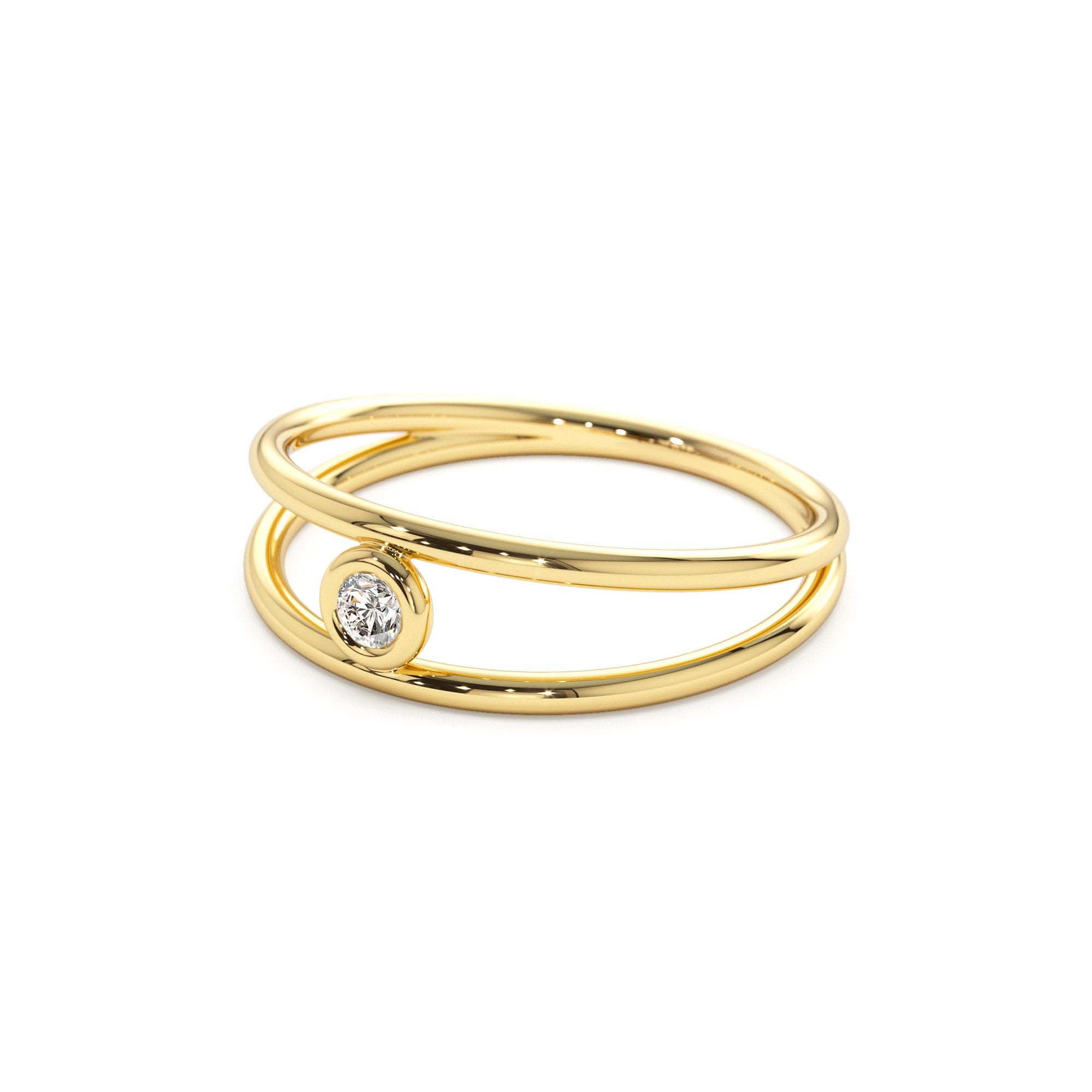 14k Double Band Bezel Setting Diamond Solitaire Ring - view 4