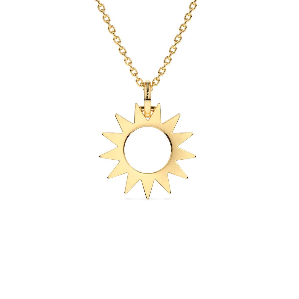 14K Solid Gold Sun Pendant Necklace by Orlina Fine