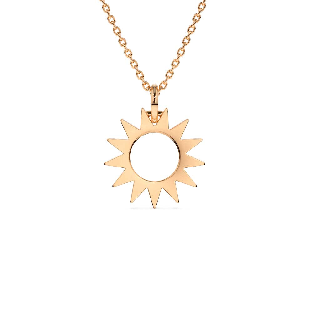 14K Solid Gold Sun Pendant Necklace - view 2