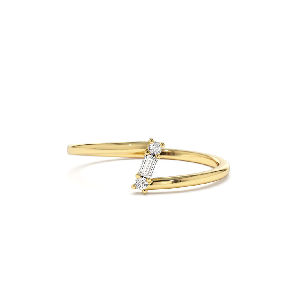 14k Dainty Diagonal Baguette Diamond Ring by Orlina Fine