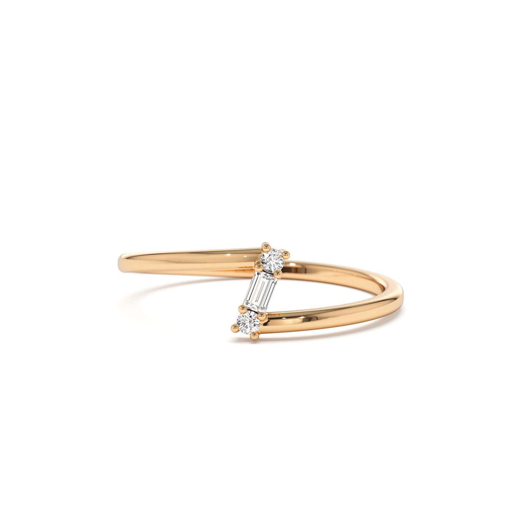 14k Dainty Diagonal Baguette Diamond Ring - view 2