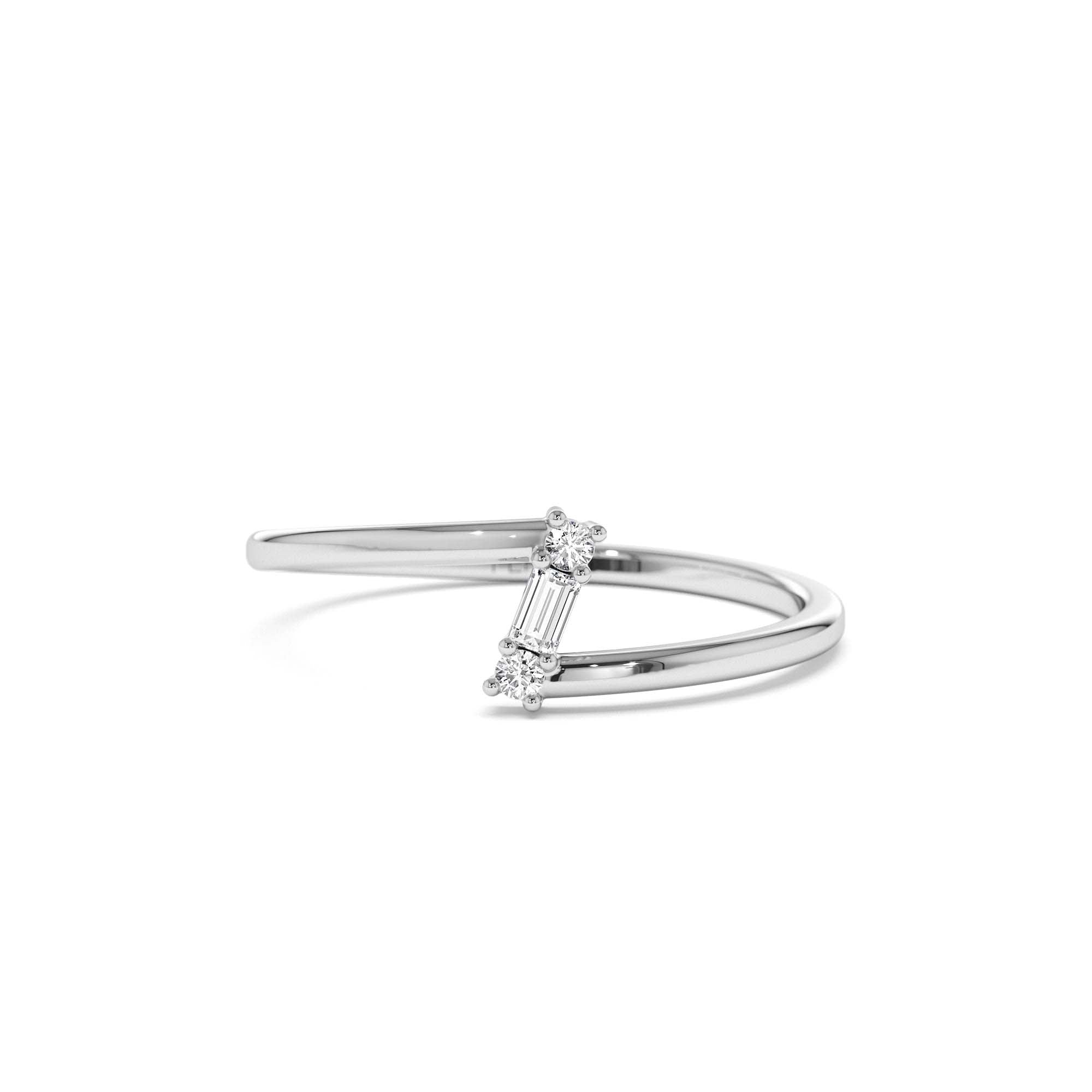 14k Dainty Diagonal Baguette Diamond Ring - view 3