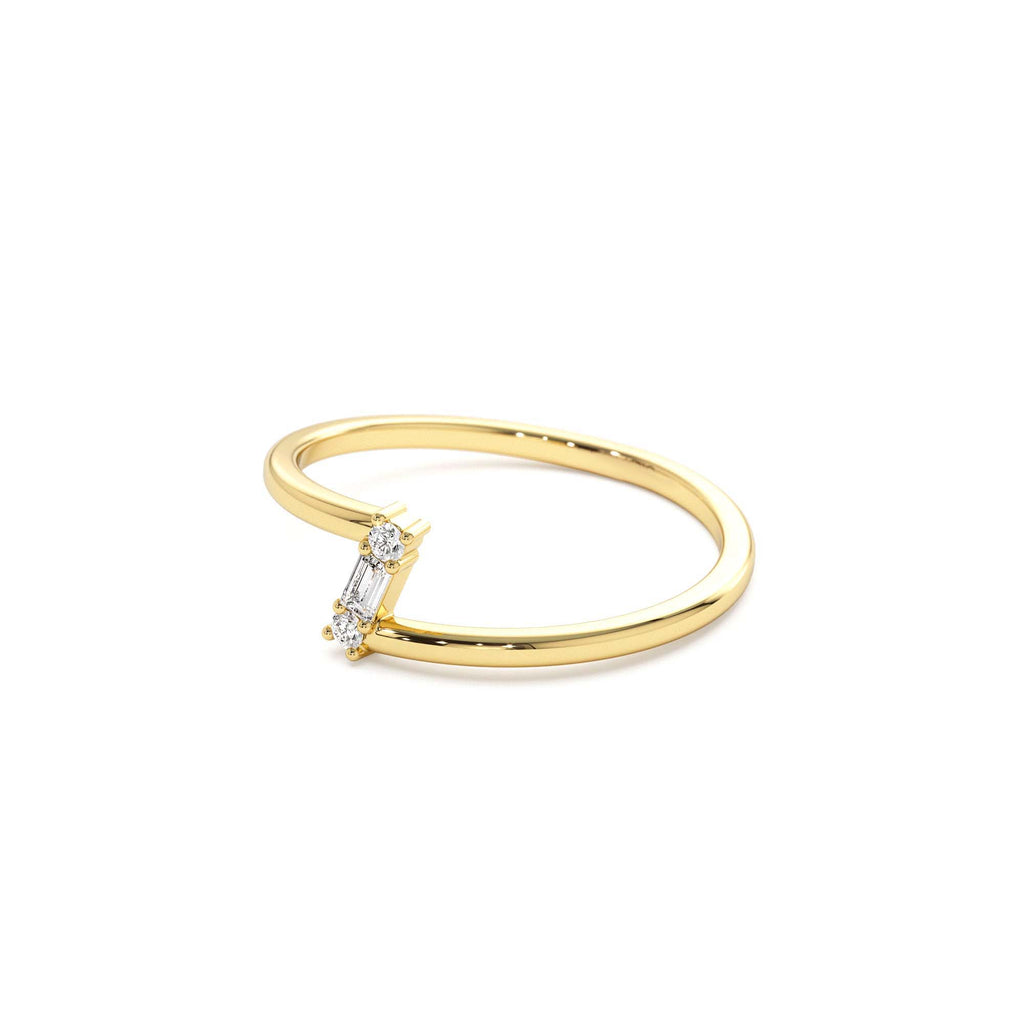 14k Dainty Diagonal Baguette Diamond Ring - view 4