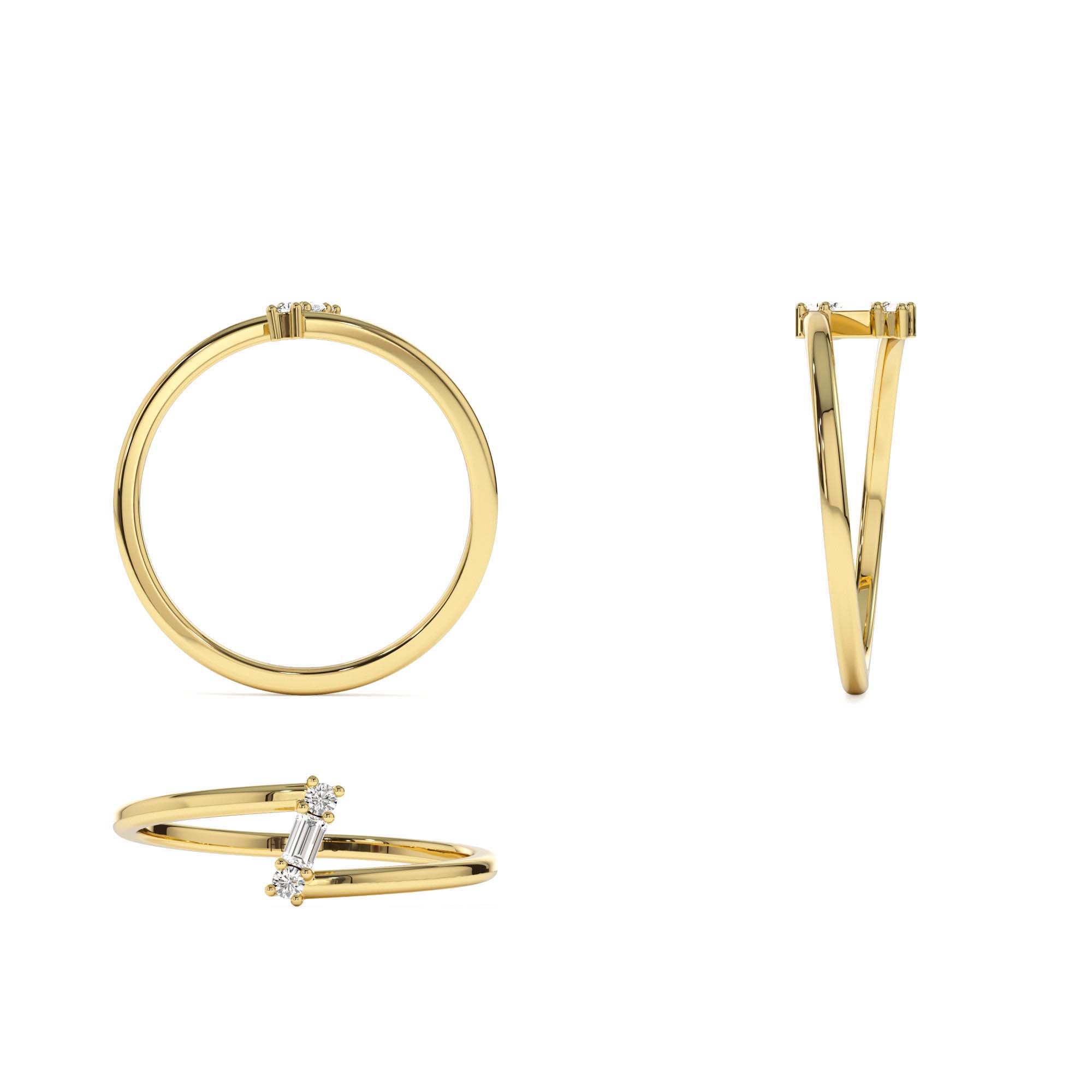 14k Dainty Diagonal Baguette Diamond Ring - view 5