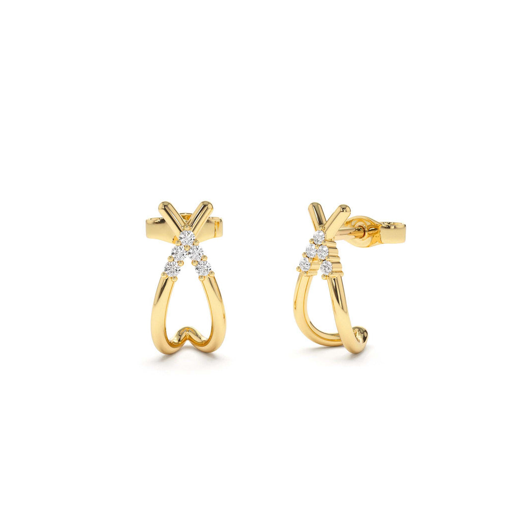 14k Criss Cross Half Hoop Diamond Stud by Orlina Fine