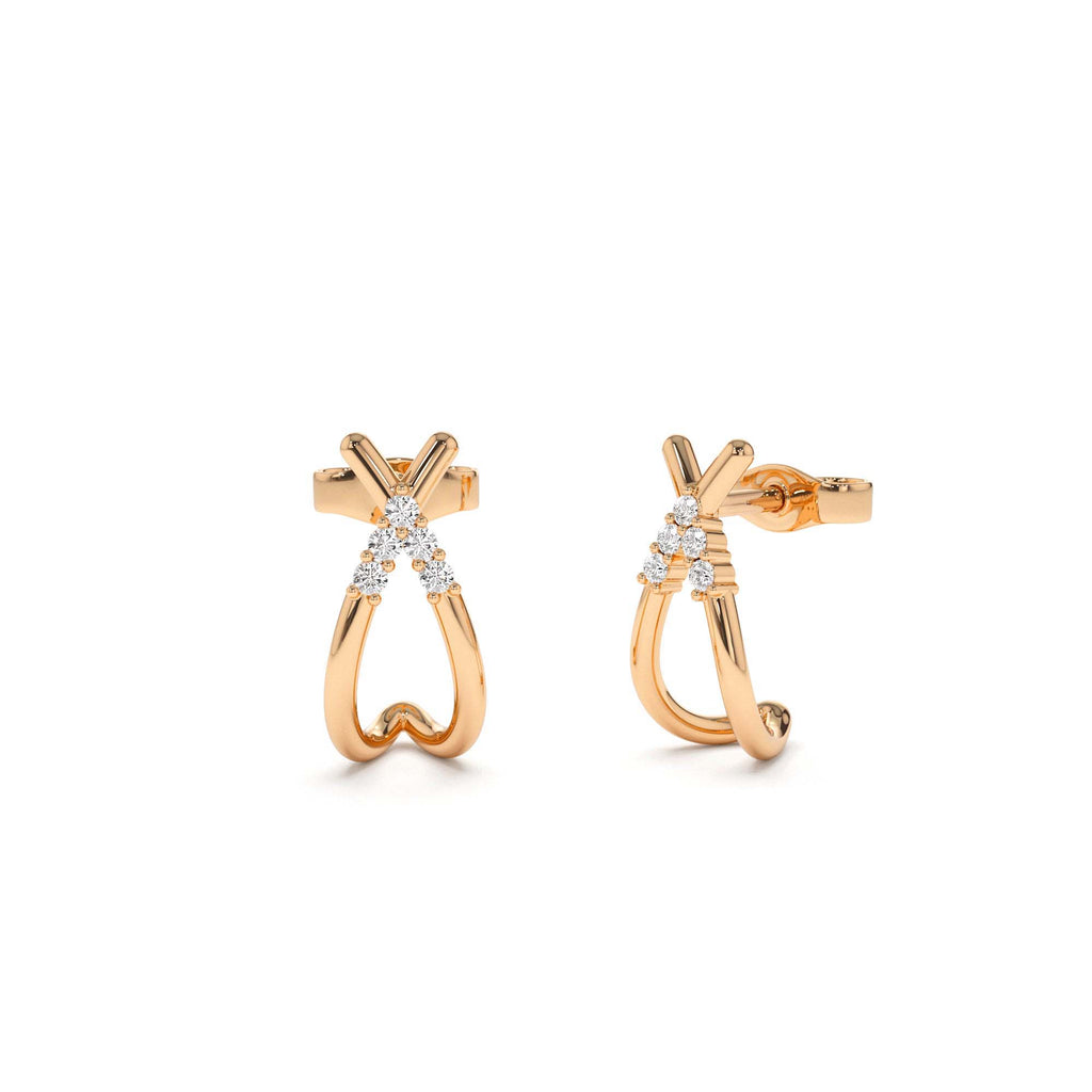 14k Criss Cross Half Hoop Diamond Stud - view 2