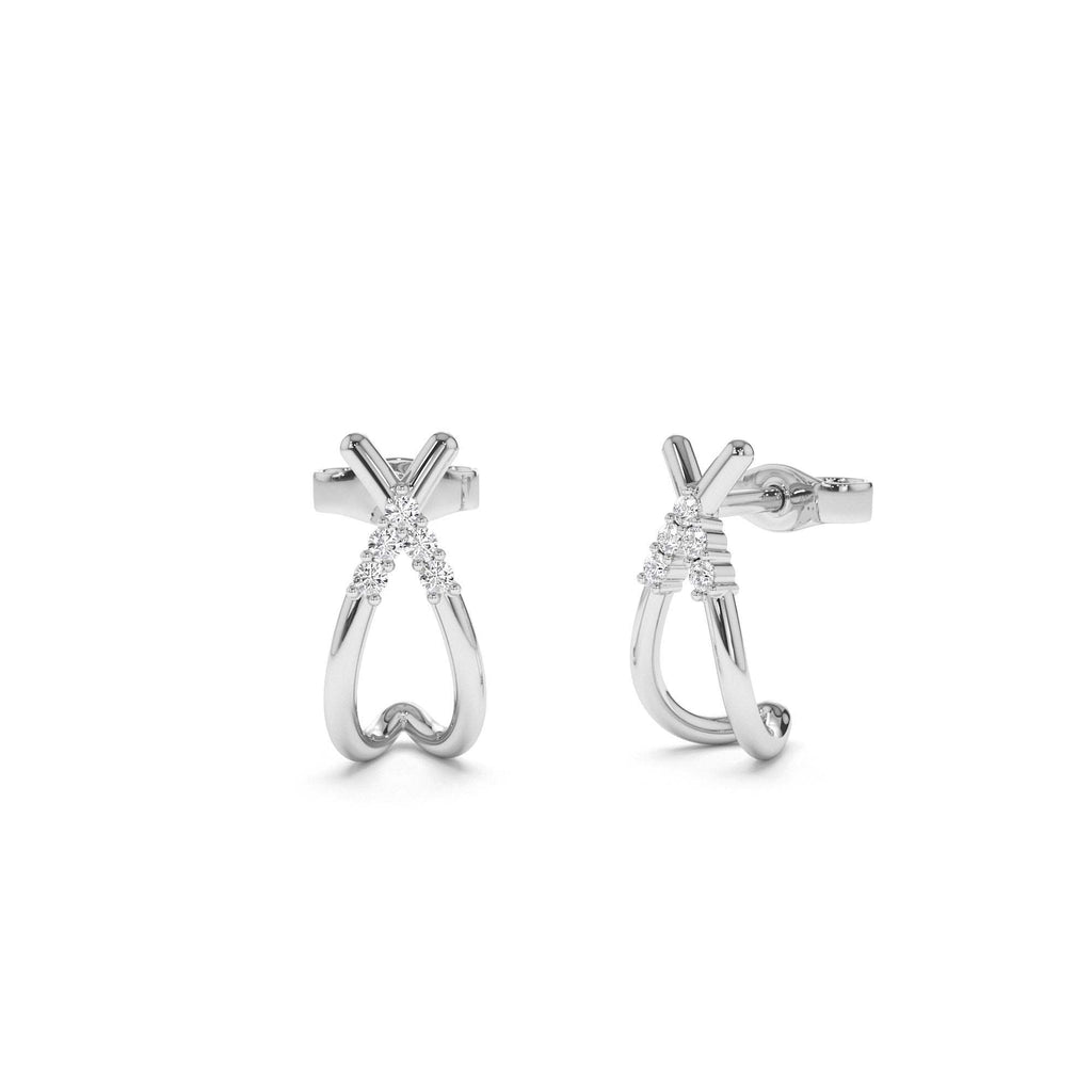 14k Criss Cross Half Hoop Diamond Stud - view 3