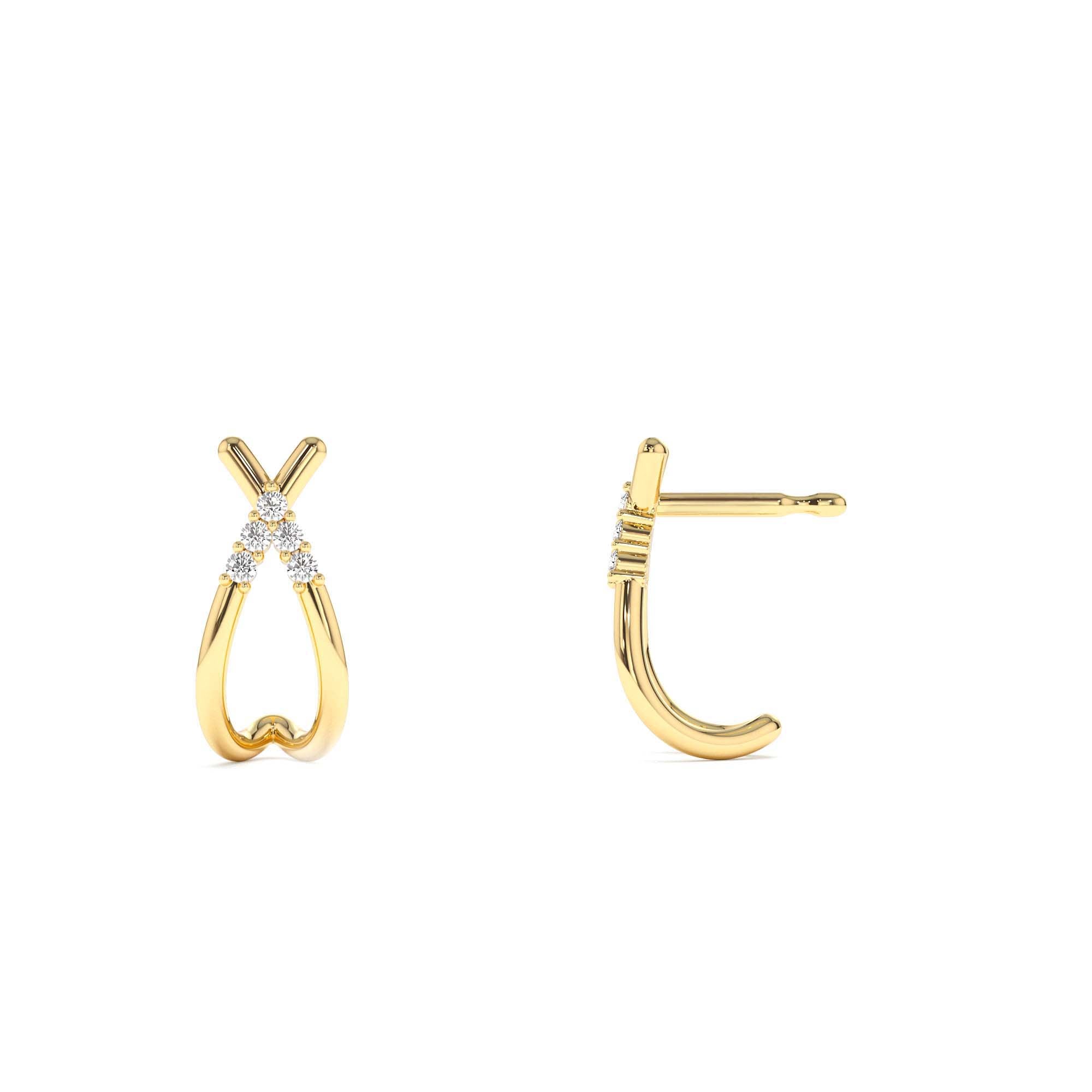 14k Criss Cross Half Hoop Diamond Stud - view 4