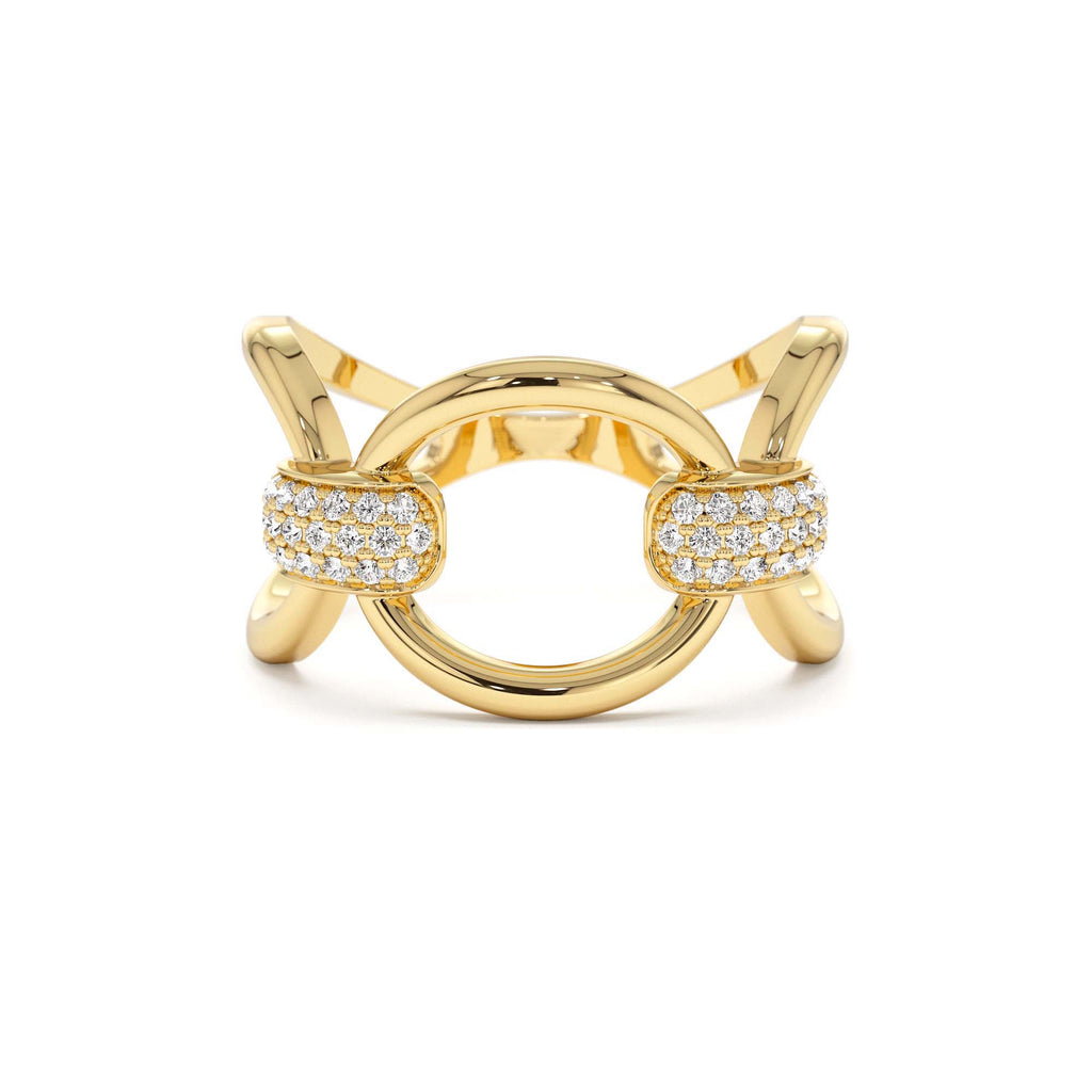 14k Unique Diamond Horsebit Pave Ring by Orlina Fine