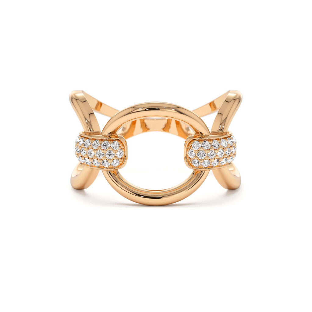 14k Unique Diamond Horsebit Pave Ring - view 2