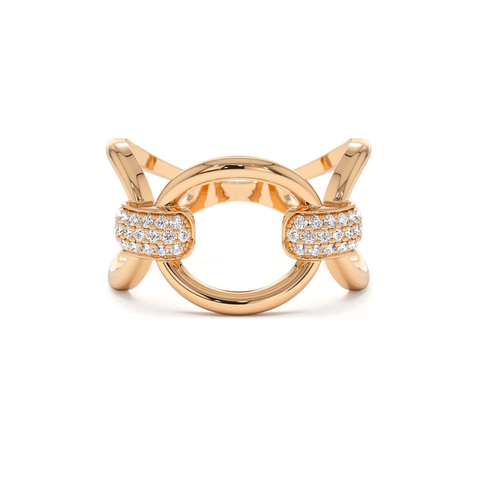 14k Unique Diamond Horsebit Pave Ring - view 2