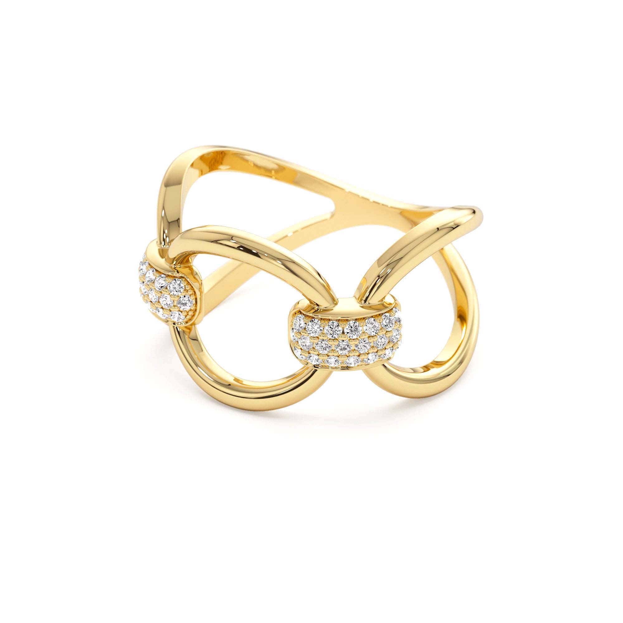 14k Unique Diamond Horsebit Pave Ring - view 4