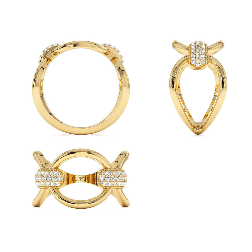 14k Unique Diamond Horsebit Pave Ring - view 5