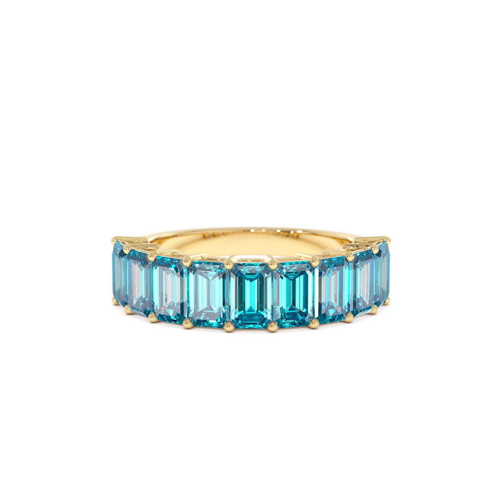 14k Emerald Cut Swiss Blue Topaz Nine Stone Ring 3.00ctw by Orlina Fine