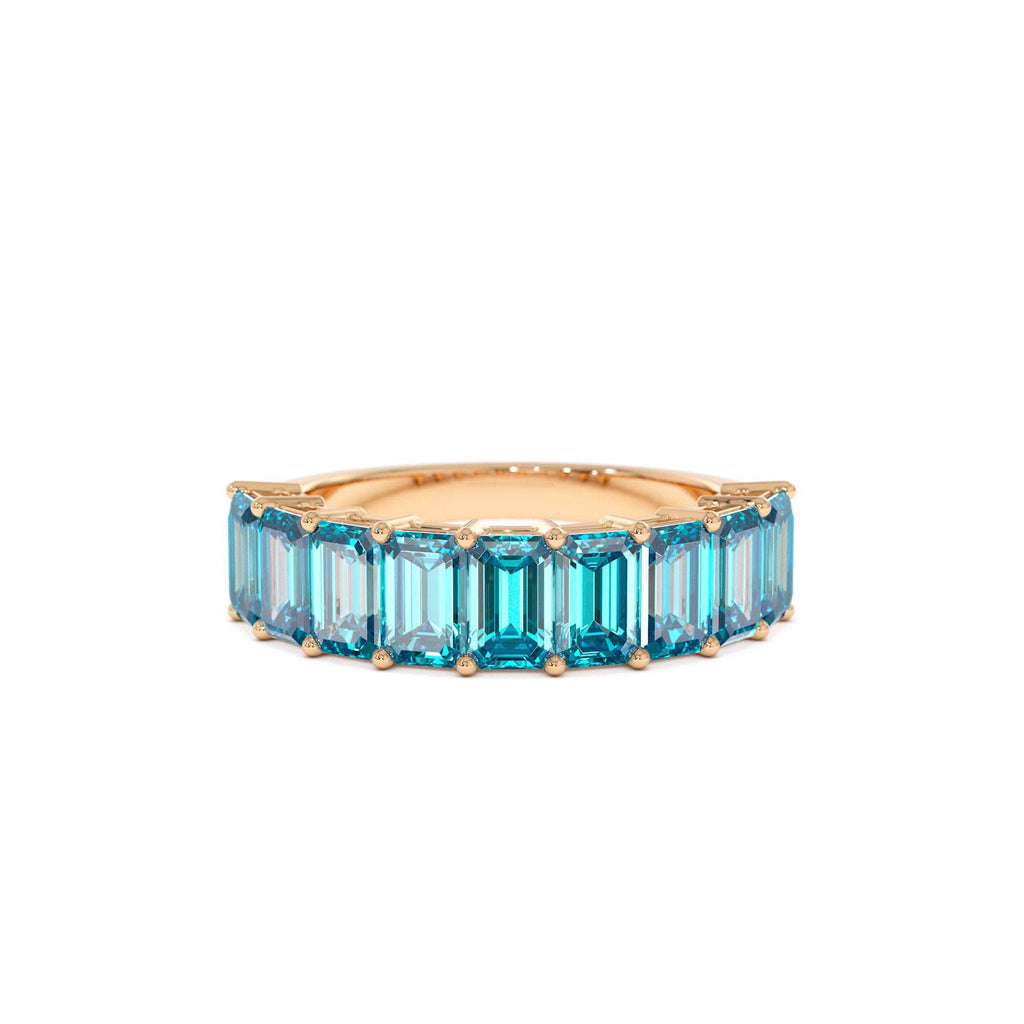 14k Emerald Cut Swiss Blue Topaz Nine Stone Ring 3.00ctw - view 2