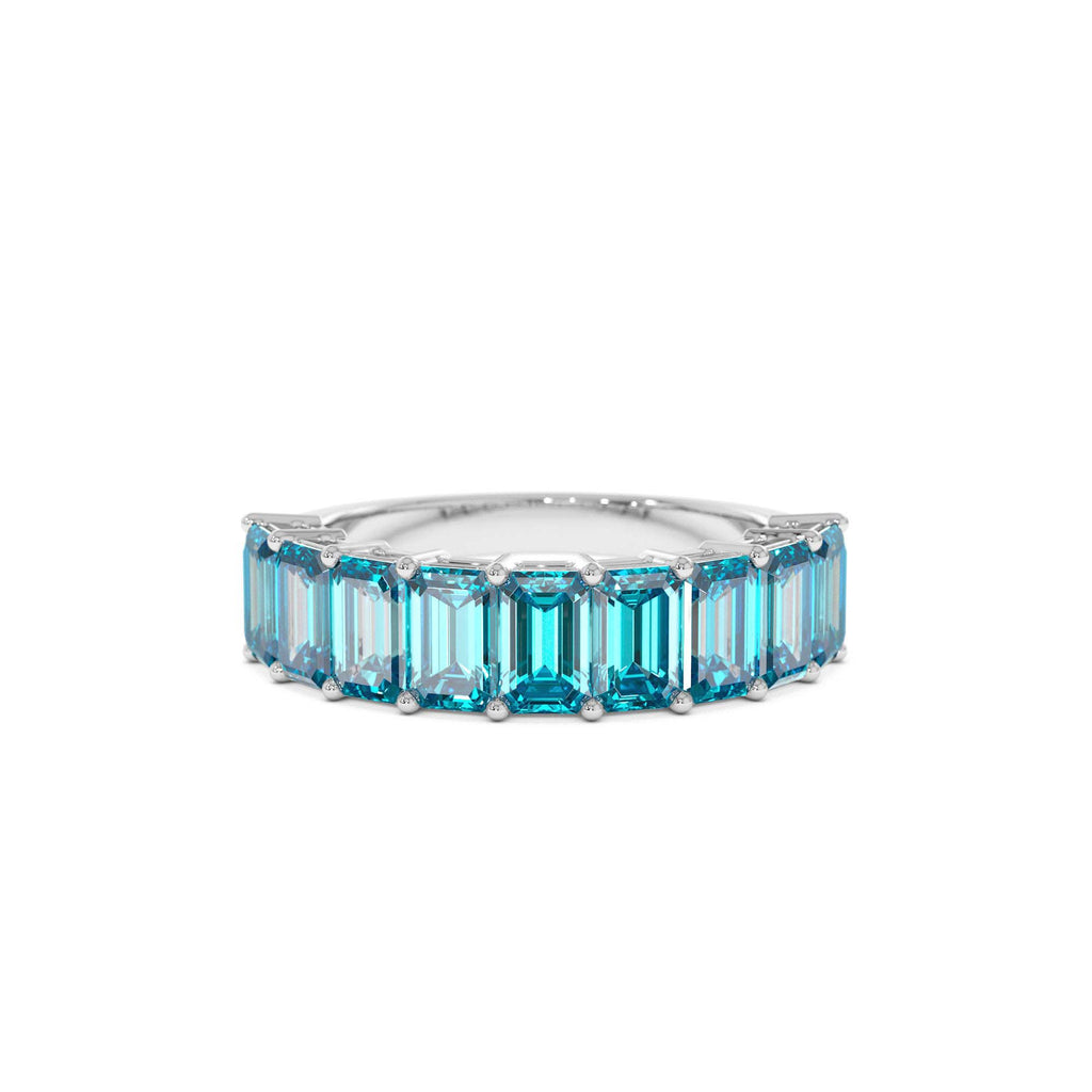 14k Emerald Cut Swiss Blue Topaz Nine Stone Ring 3.00ctw - view 3