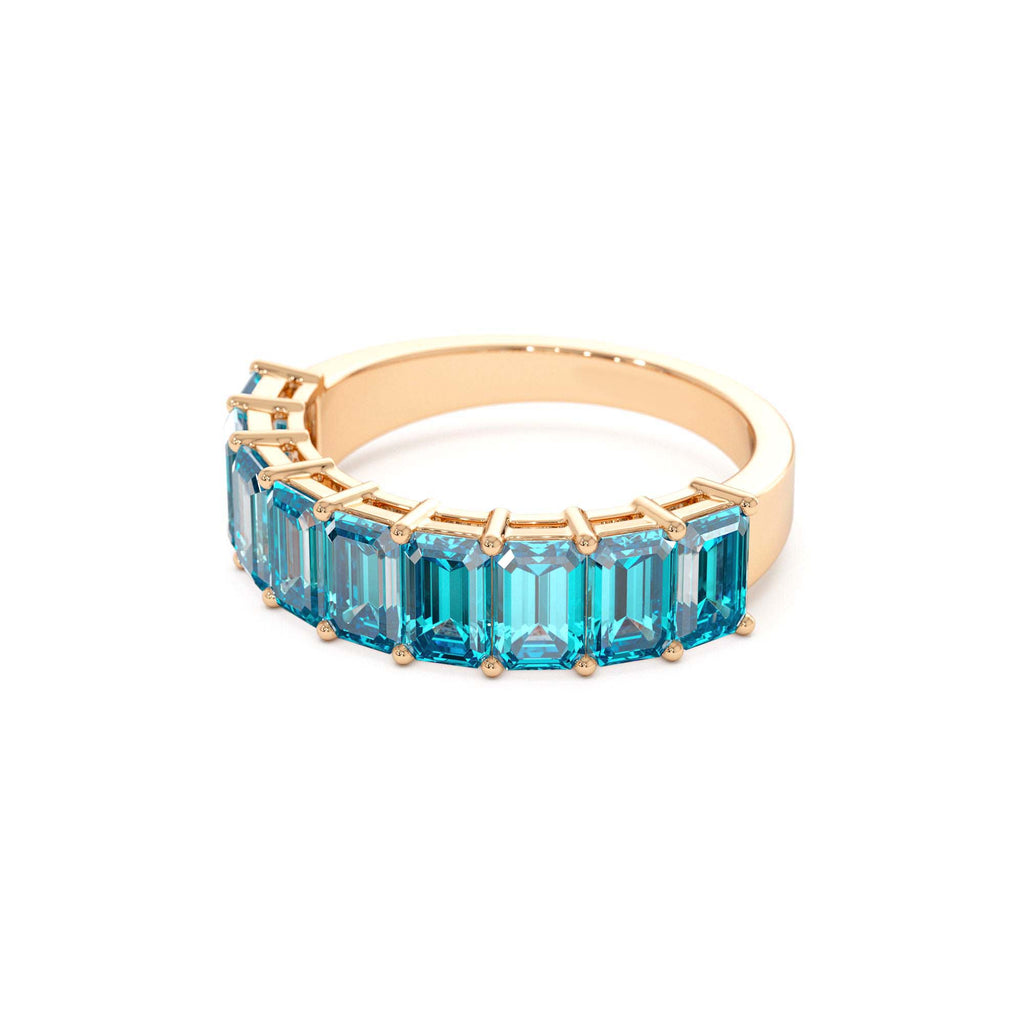 14k Emerald Cut Swiss Blue Topaz Nine Stone Ring 3.00ctw - view 4