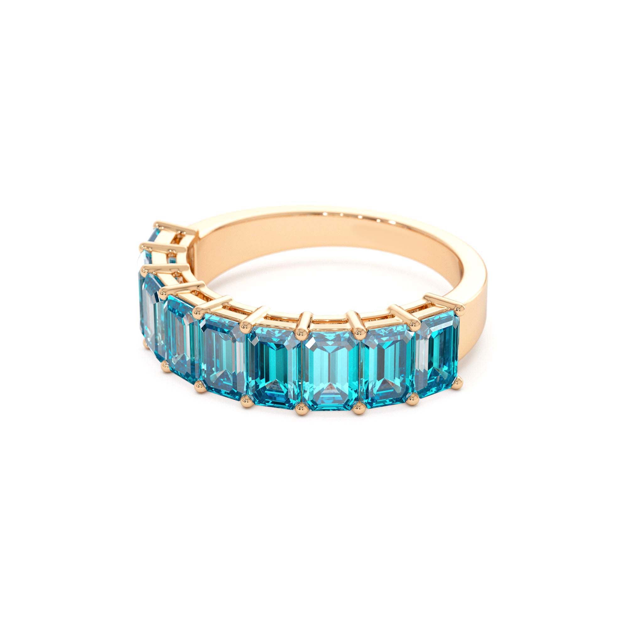 14k Emerald Cut Swiss Blue Topaz Nine Stone Ring 3.00ctw - view 4