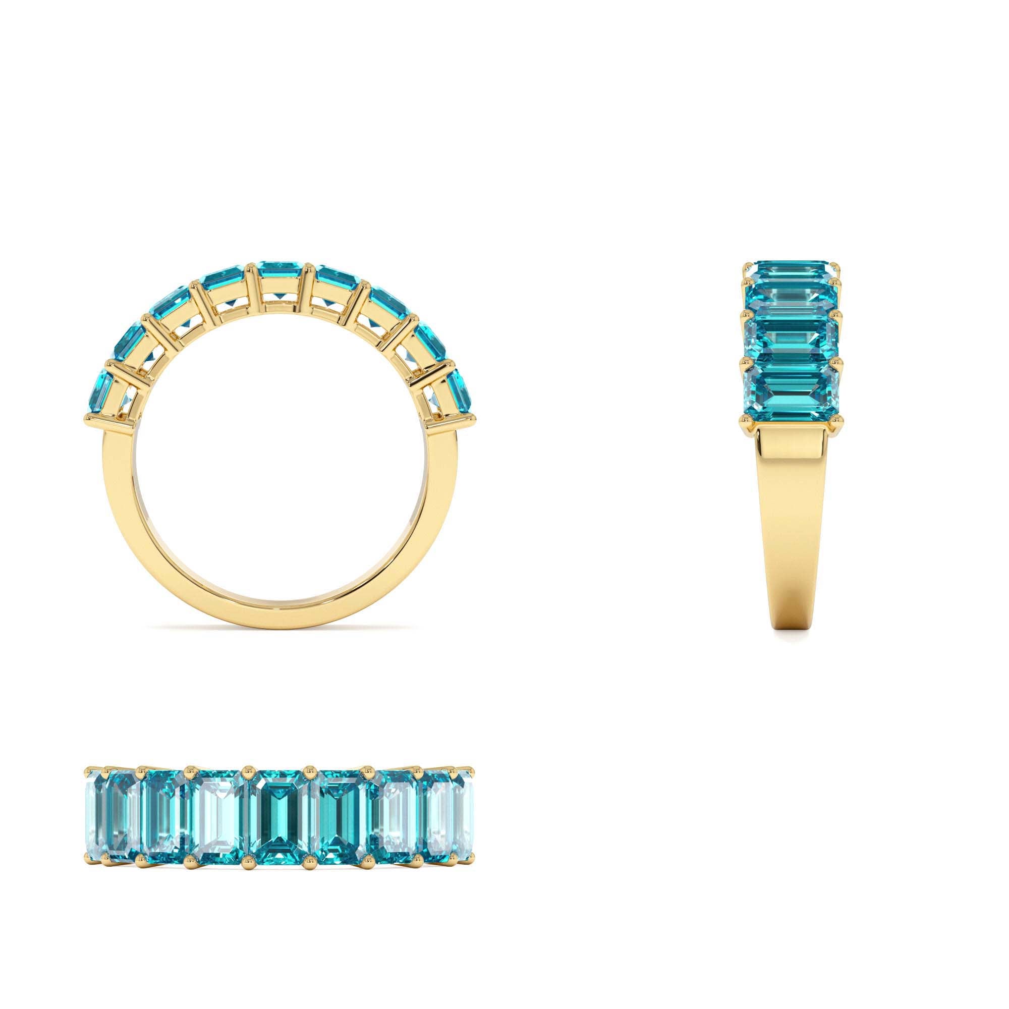 14k Emerald Cut Swiss Blue Topaz Nine Stone Ring 3.00ctw - view 5