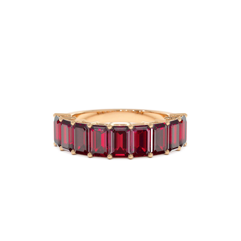 14K Emerald Cut Garnet Nine Stone Ring 3.00ctw - view 2