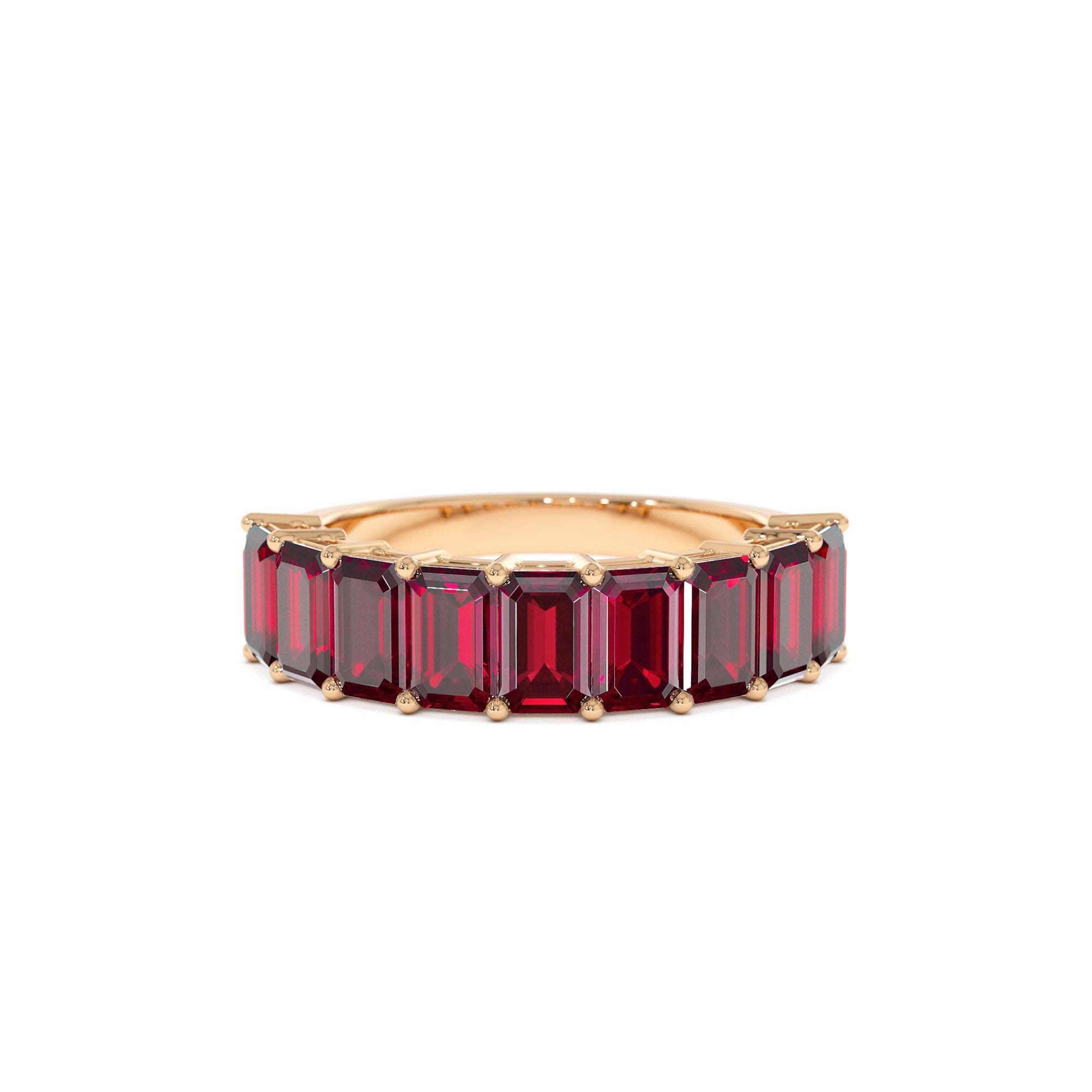 14K Emerald Cut Garnet Nine Stone Ring 3.00ctw - view 2