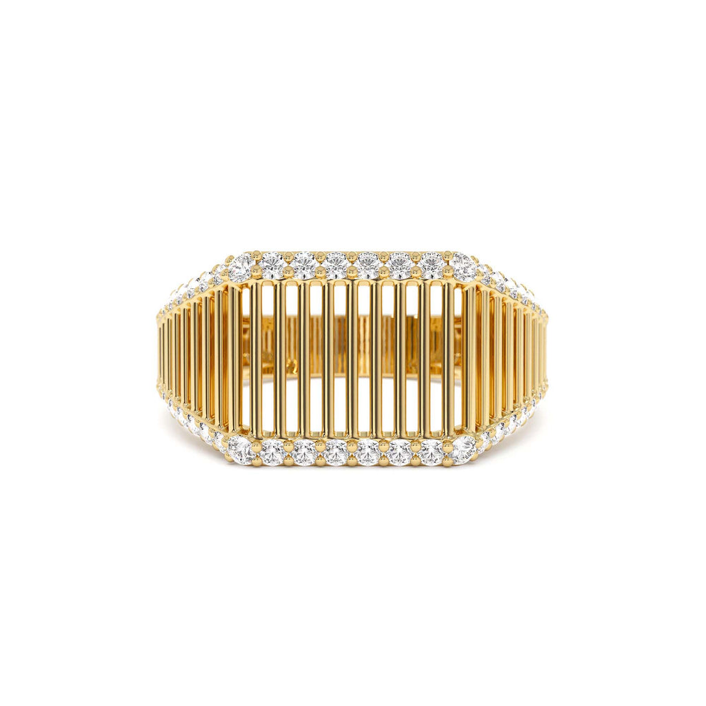 14K Ribbed Unique Design Diamond Signet Ring by Orlina Fine