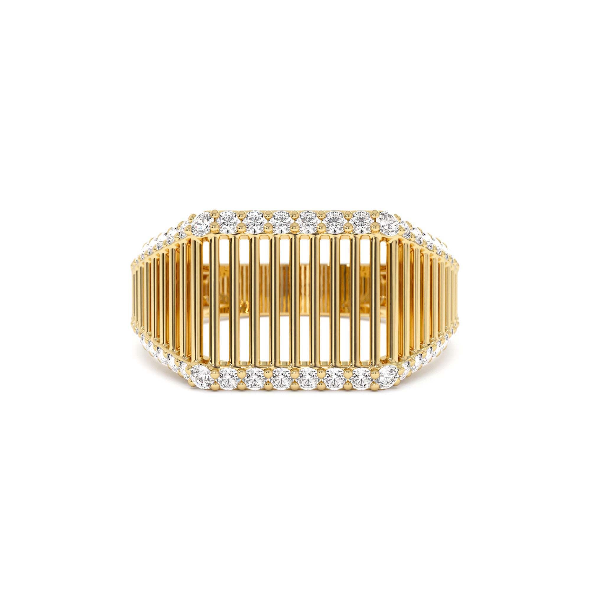 14K Ribbed Unique Design Diamond Signet Ring by Orlina Fine