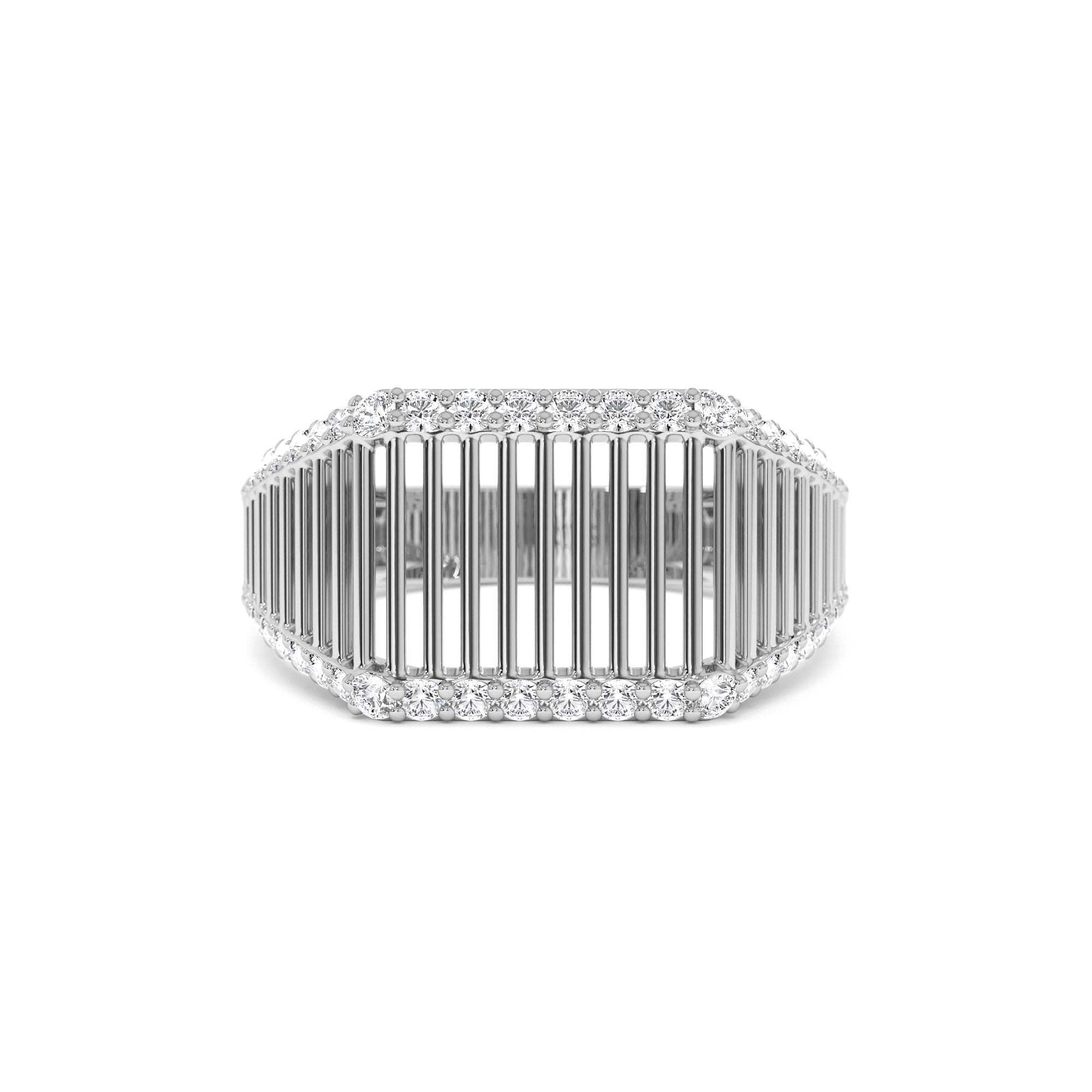 14K Ribbed Unique Design Diamond Signet Ring - view 3