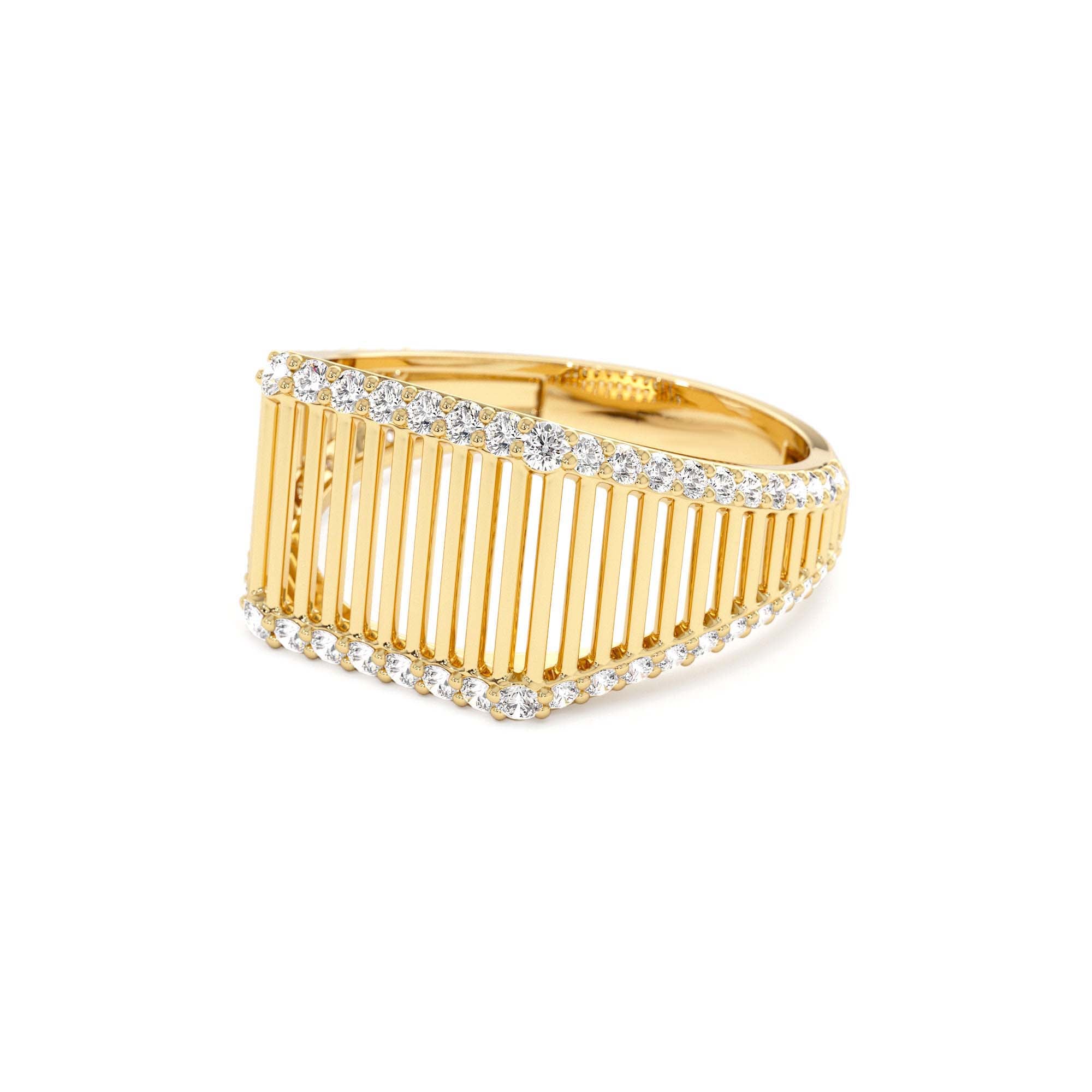 14K Ribbed Unique Design Diamond Signet Ring - view 4