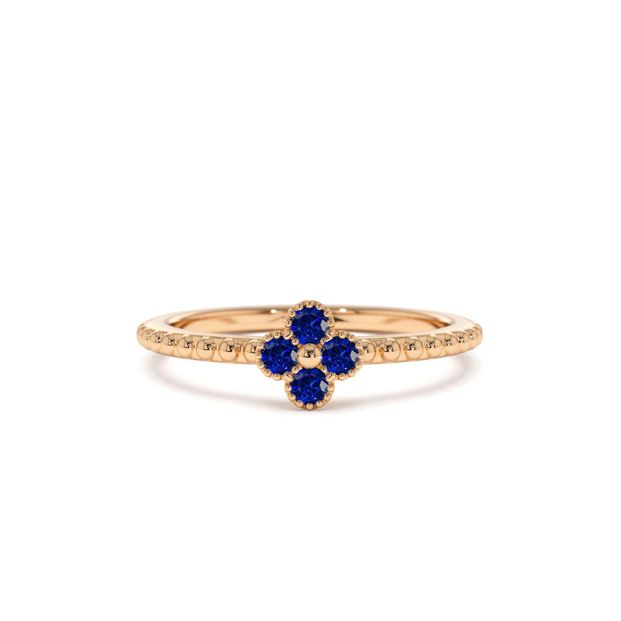 14K Sapphire Clover Ring - view 2