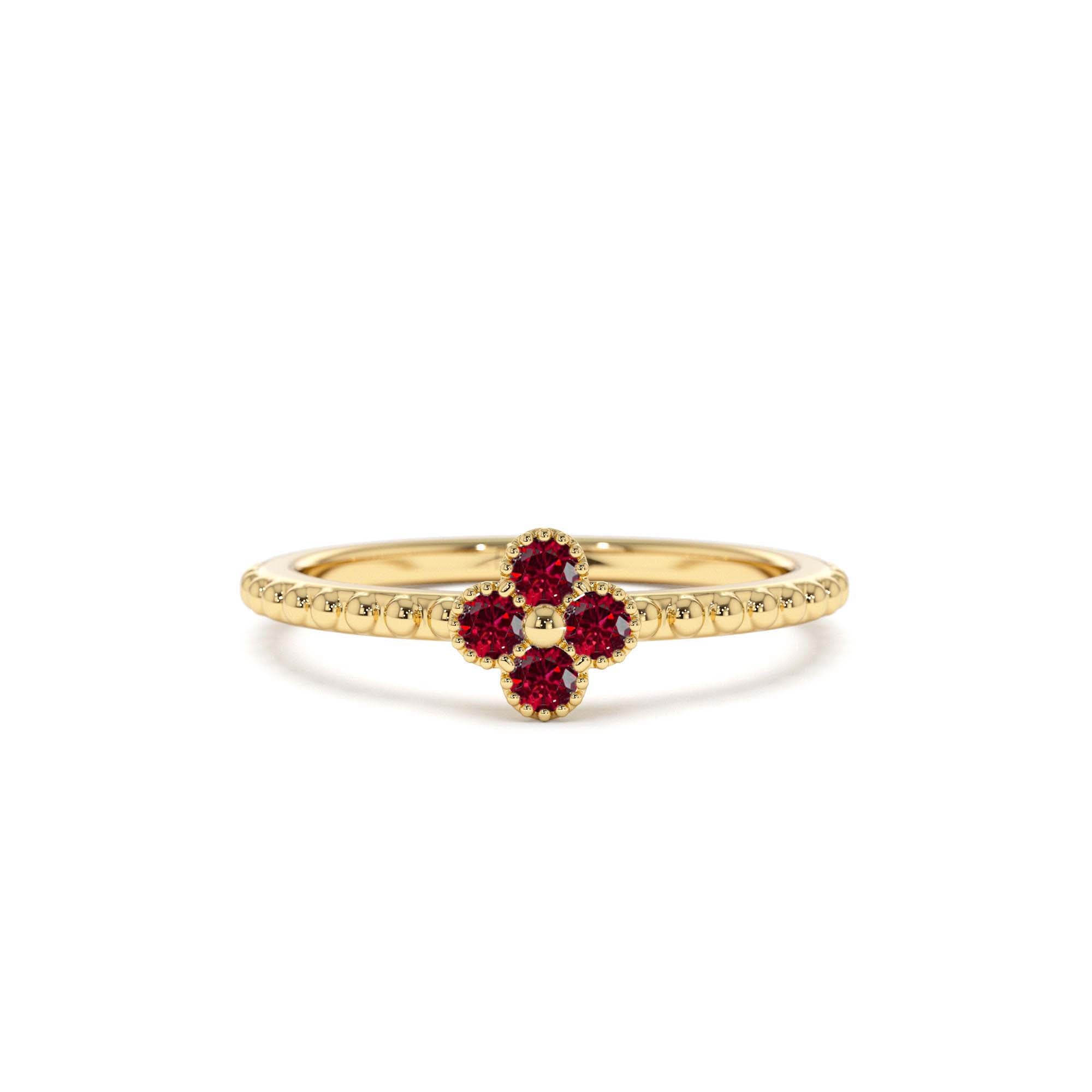 14K Ruby Clover Ring by Orlina Fine