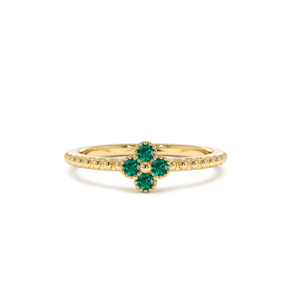 14K Emerald Clover Ring by Orlina Fine