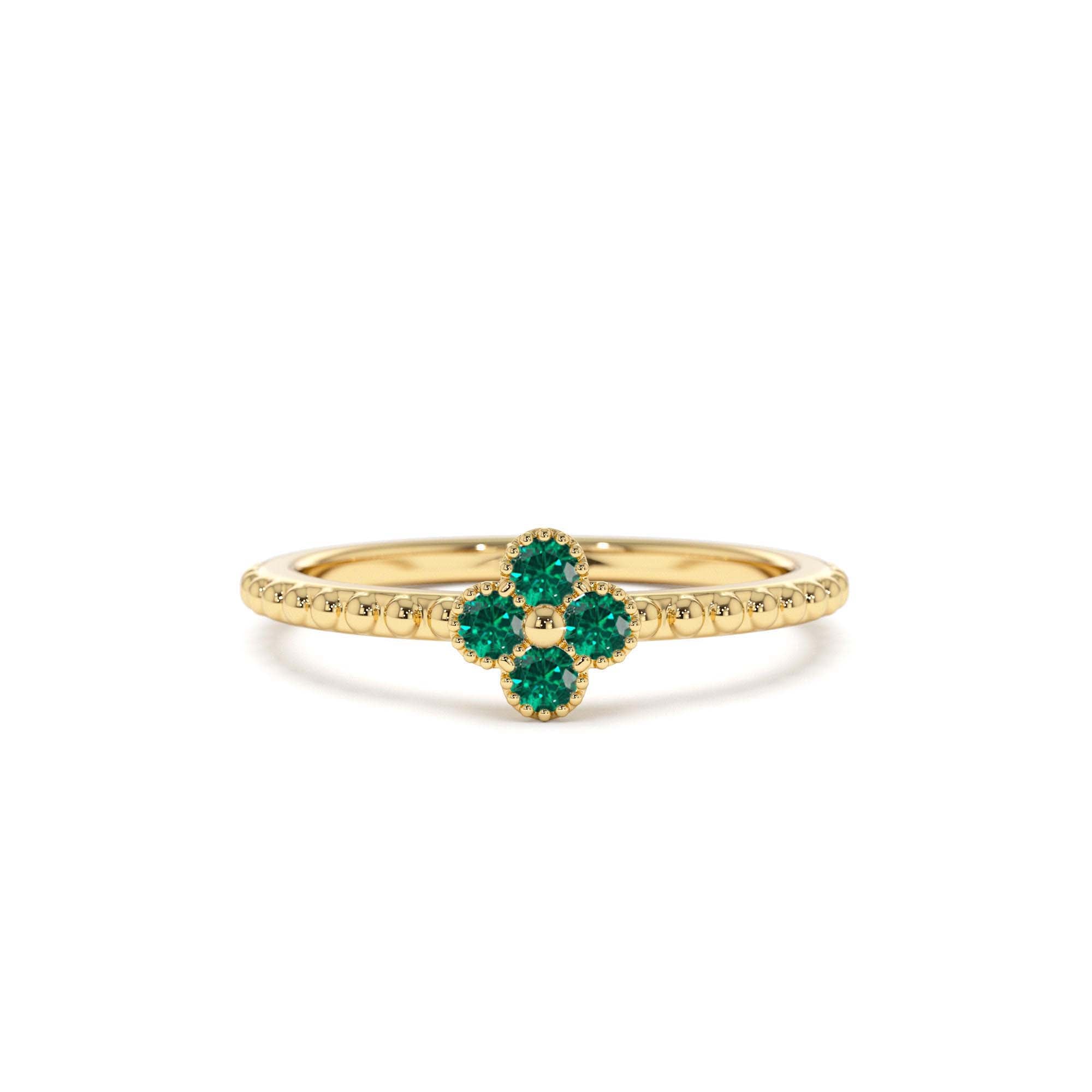 14K Emerald Clover Ring by Orlina Fine