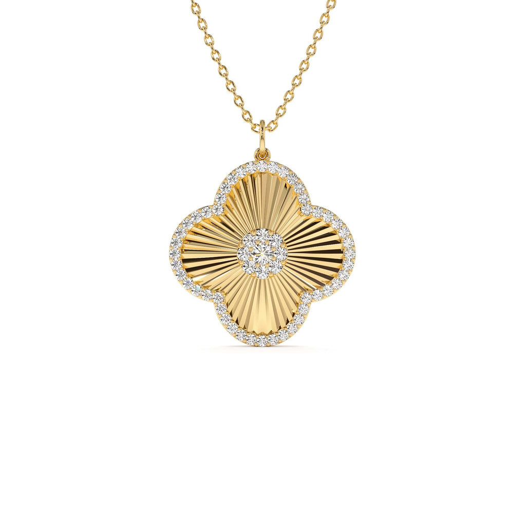 14K Gold Textured Diamond Clover Charm Pendant by Orlina Fine