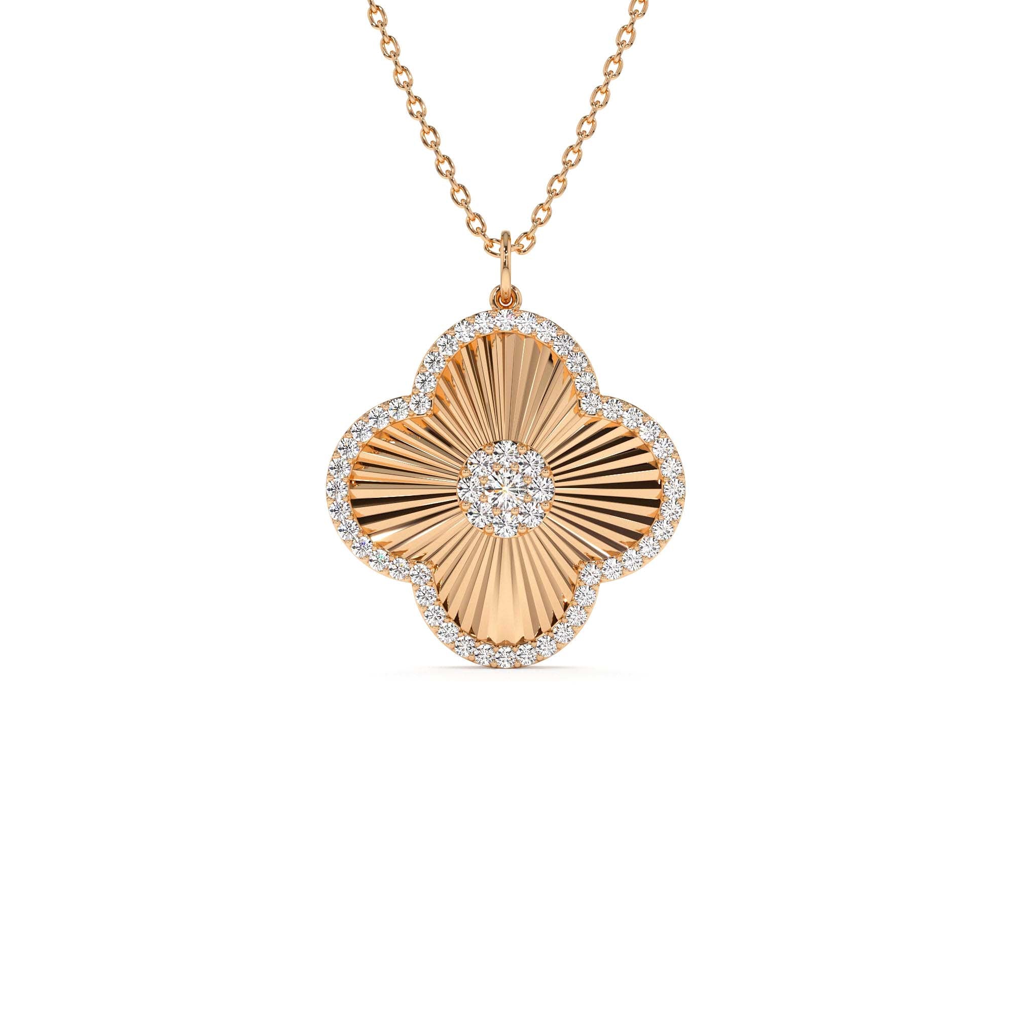 14K Gold Textured Diamond Clover Charm Pendant - view 2