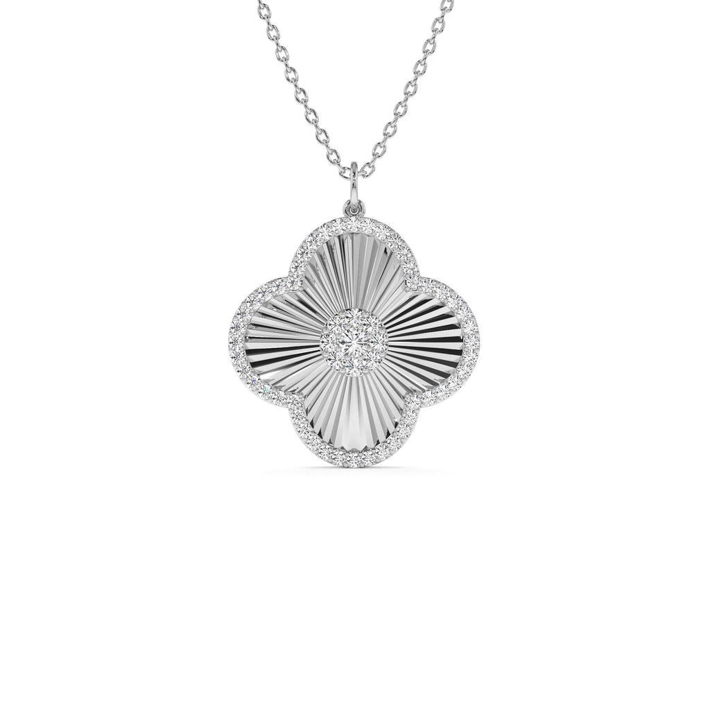 14K Gold Textured Diamond Clover Charm Pendant - view 3