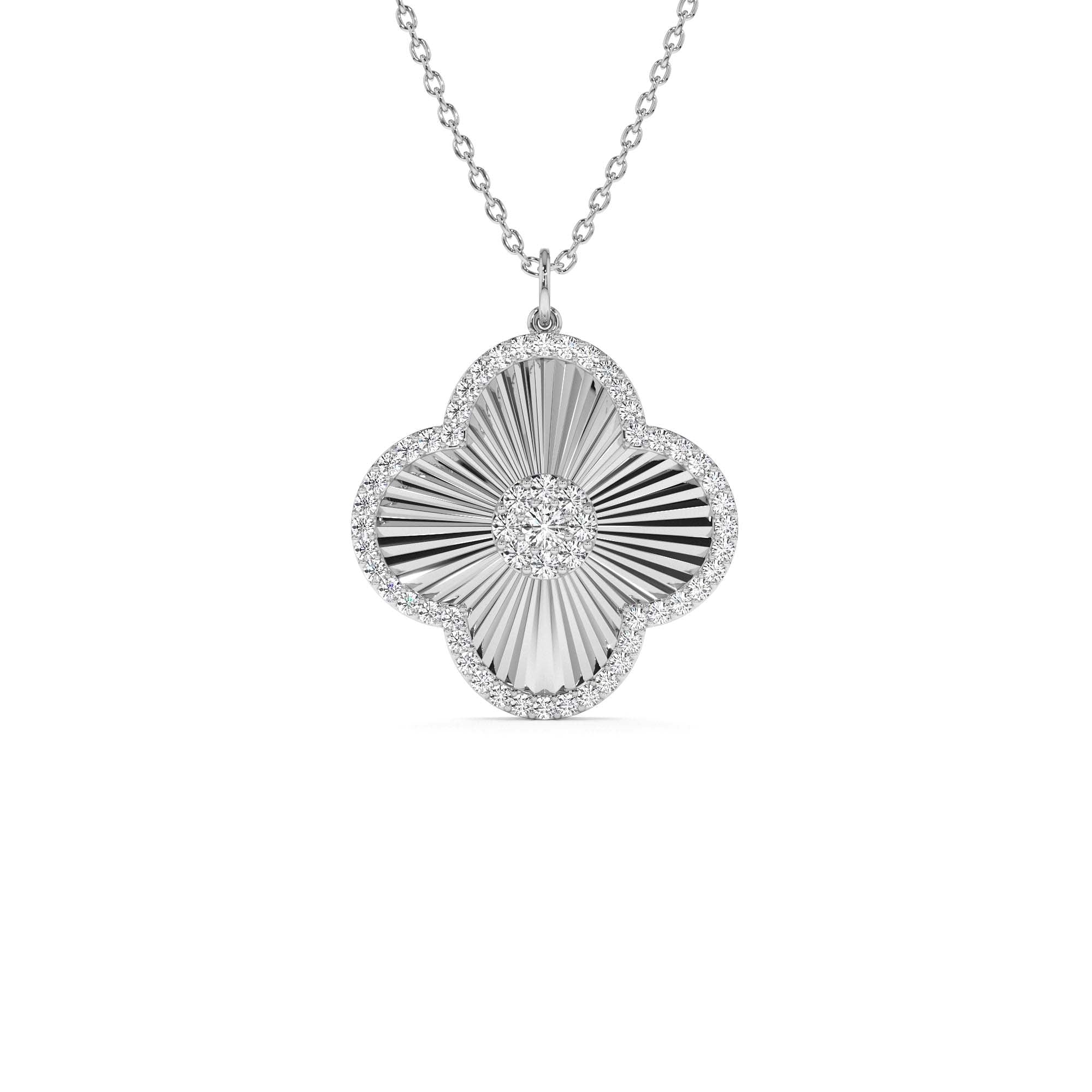 14K Gold Textured Diamond Clover Charm Pendant - view 3