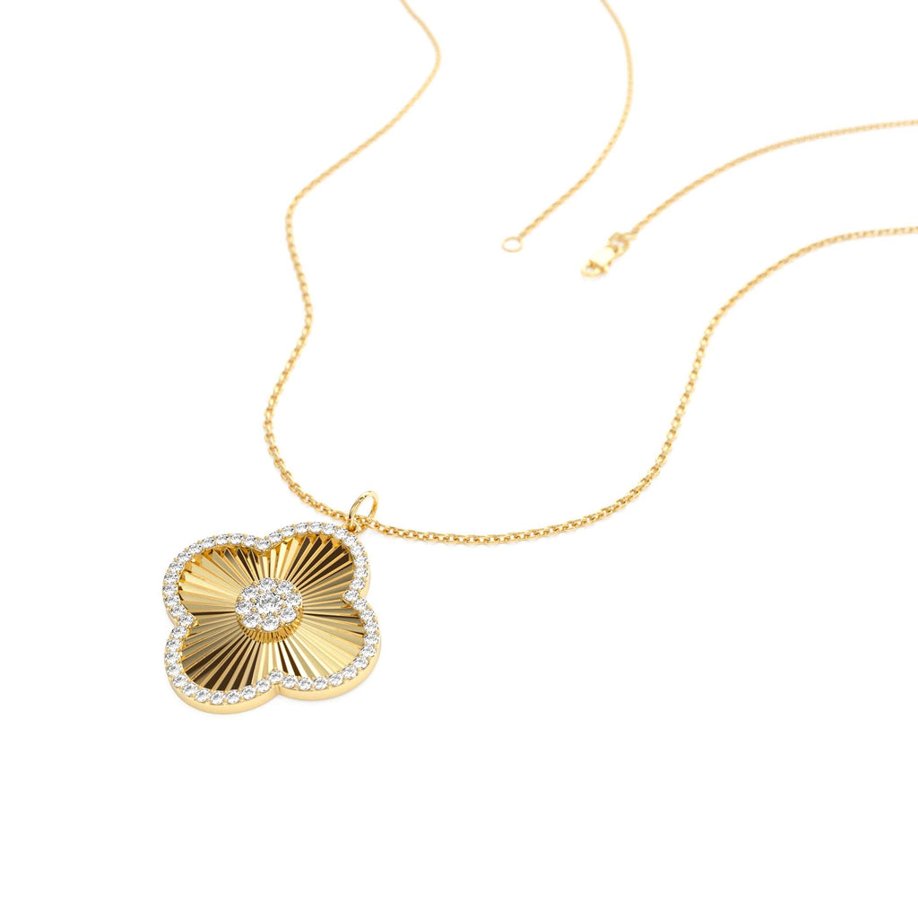 14K Gold Textured Diamond Clover Charm Pendant - view 4